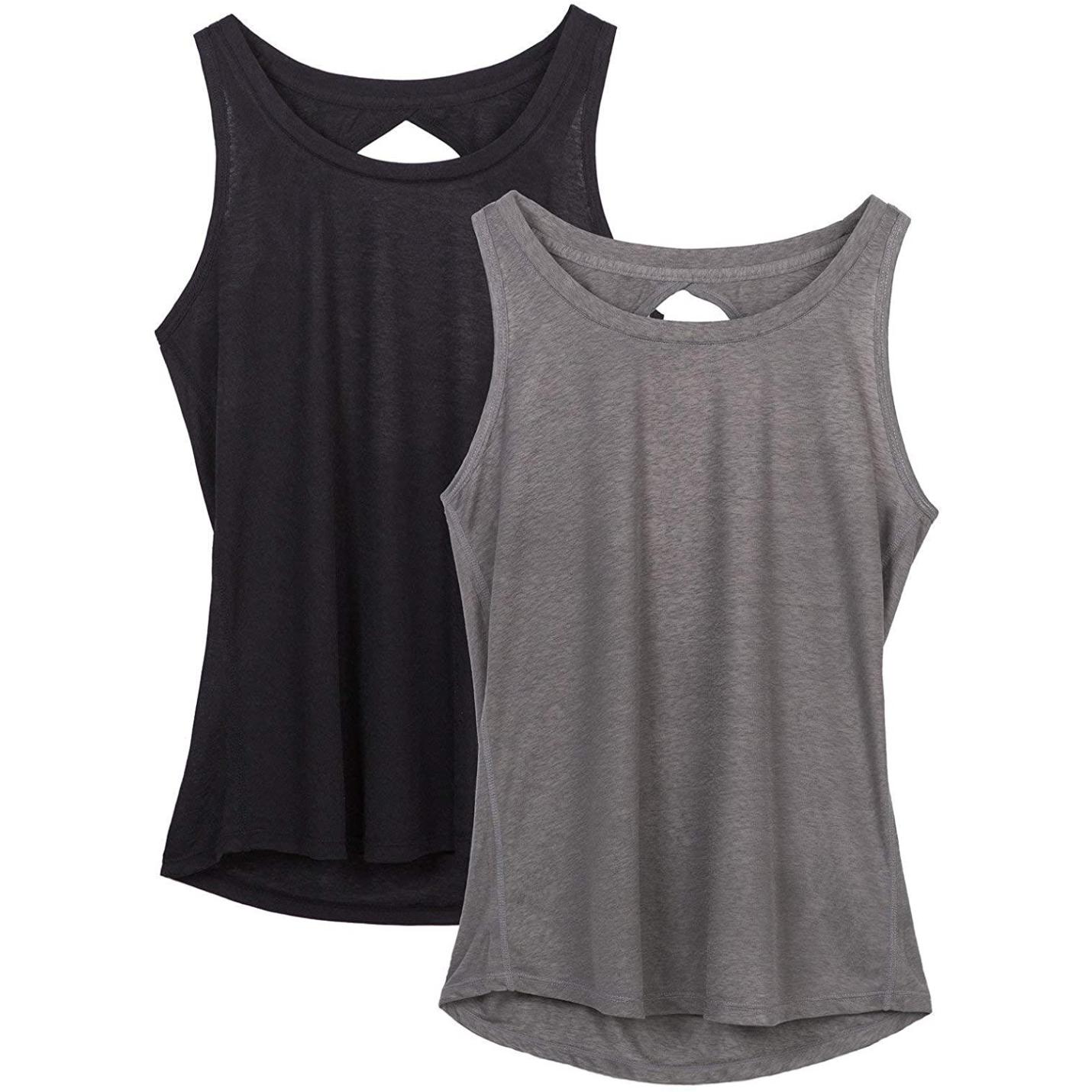Dames Yoga Sport Tank Top Rugvrij Fitness Top Mouwloos Shirts 2 Pack M  zwartgrijs