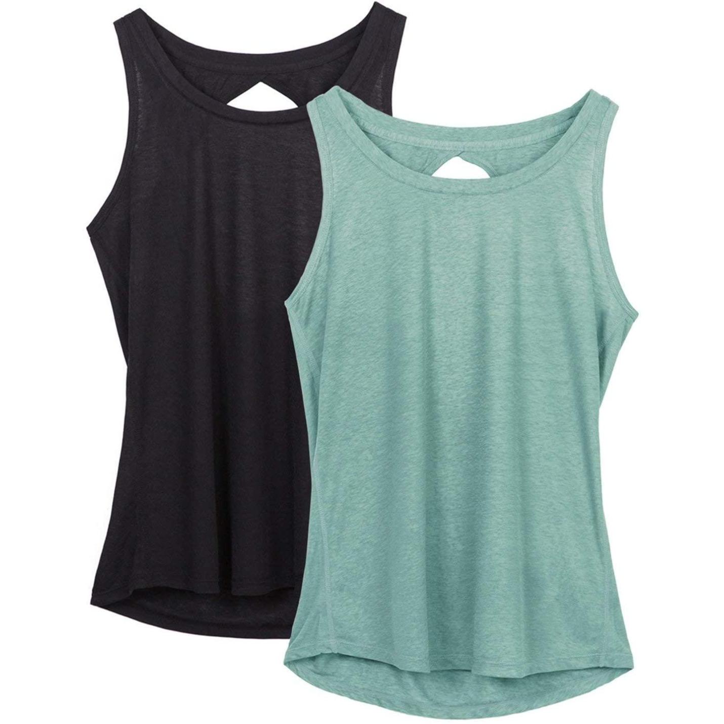Dames Yoga Sport Tank Top Rugvrij Fitness Top Mouwloos Shirts 2 Pack M  zwartlichtgroen.