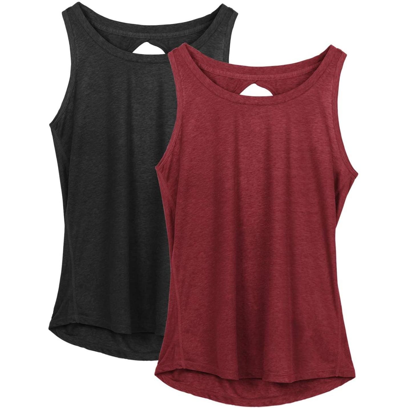 Dames Yoga Sport Tank Top Rugvrij Fitness Top Mouwloos Shirts 2 Pack L  zwartwijn.