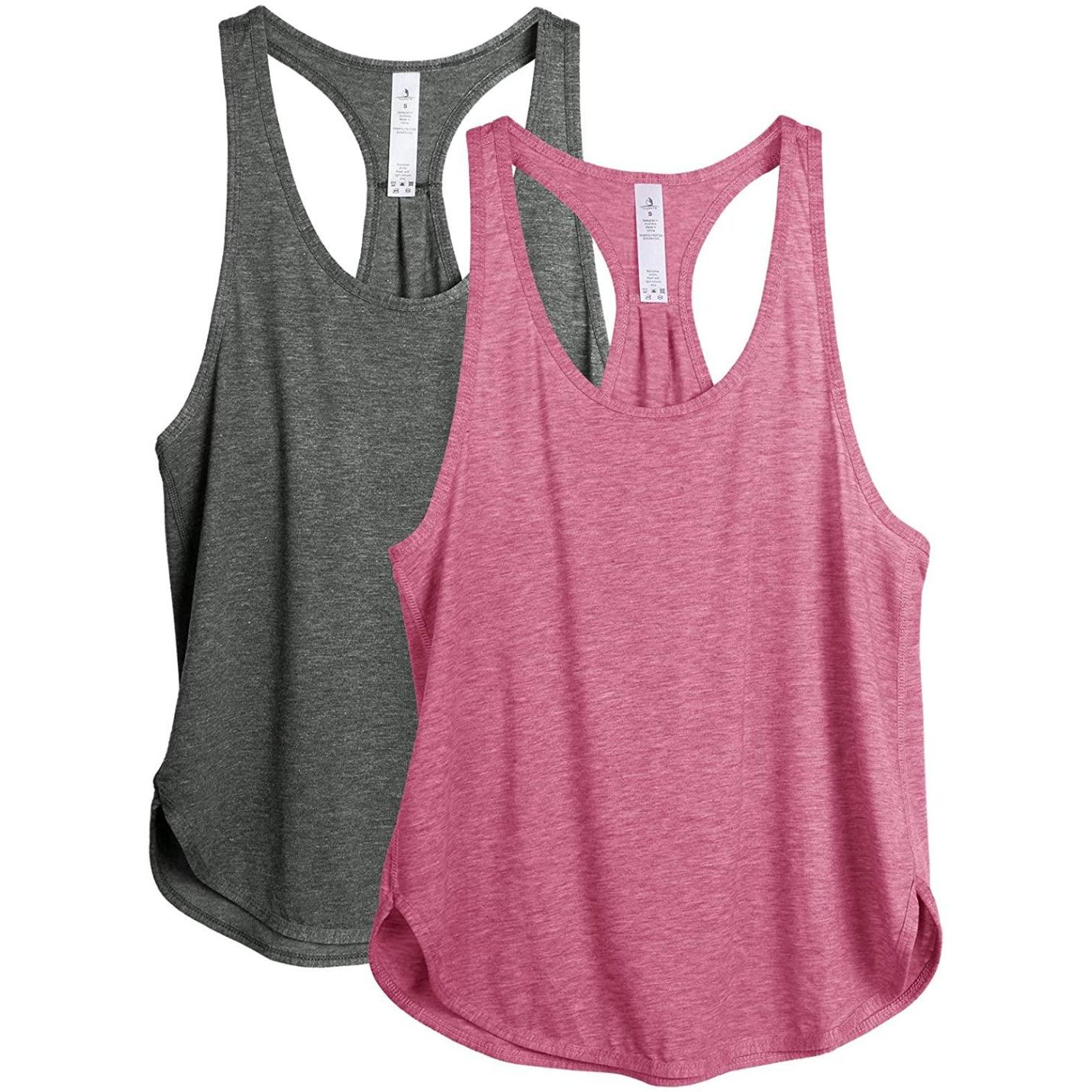 Dames Tanktop Sporttop Racerback Fitness Yoga Mouwloze Shirts, 2-Pack M  CharcoalPink