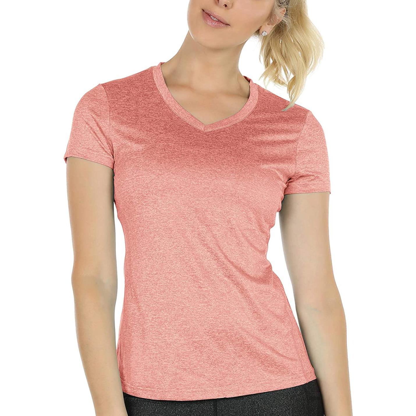 Dames sportshirt loopshirt V-hals ademend fitness yoga T-shirt gym bovenstuk korte mouwen XXL  Blass Oranje