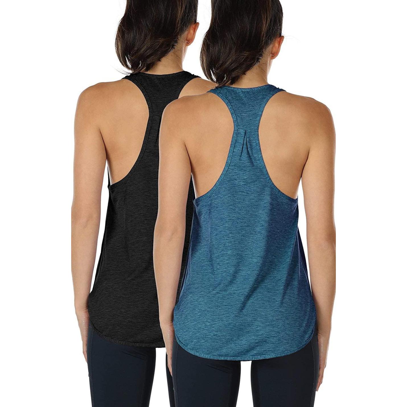 Dames Tanktop Sporttop Racerback Fitness Yoga Mouwloze Shirts, 2-Pack XL  BlackBlack; Afbeelding: 2
