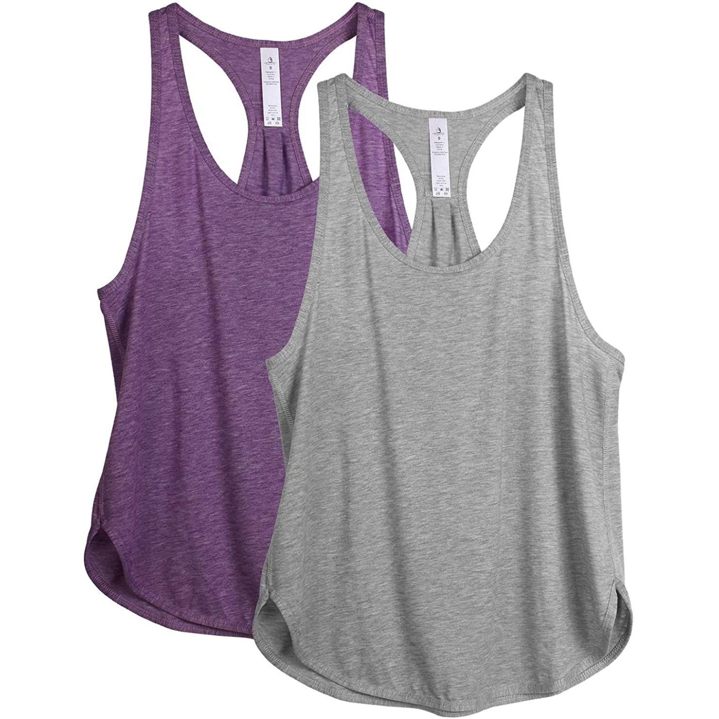 Dames Tanktop Sporttop Racerback Fitness Yoga Mouwloze Shirts, 2-Pack M  GreyGrape