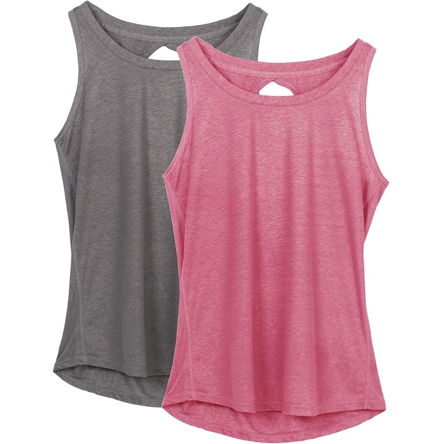 Dames Yoga Sport Tank Top Rugvrij Fitness Top Mouwloos Shirts 2 Pack S  Grijs  Sugar Coral