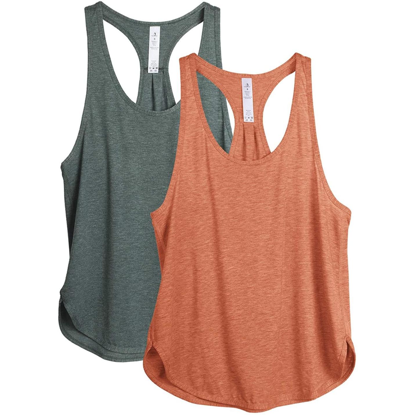 Dames Tanktop Sporttop Racerback Fitness Yoga Mouwloze Shirts, 2-Pack L  Smoke PineDusty Orange