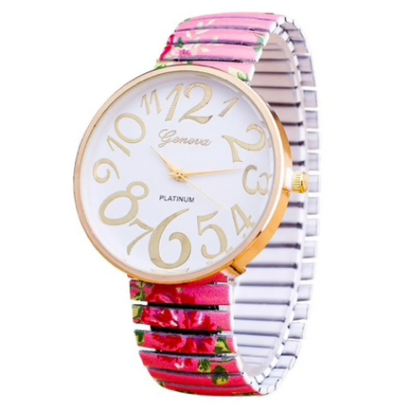 Hidzo Horloge Geneva - Elastische Band - Ø 37 mm - Roze - PLastic