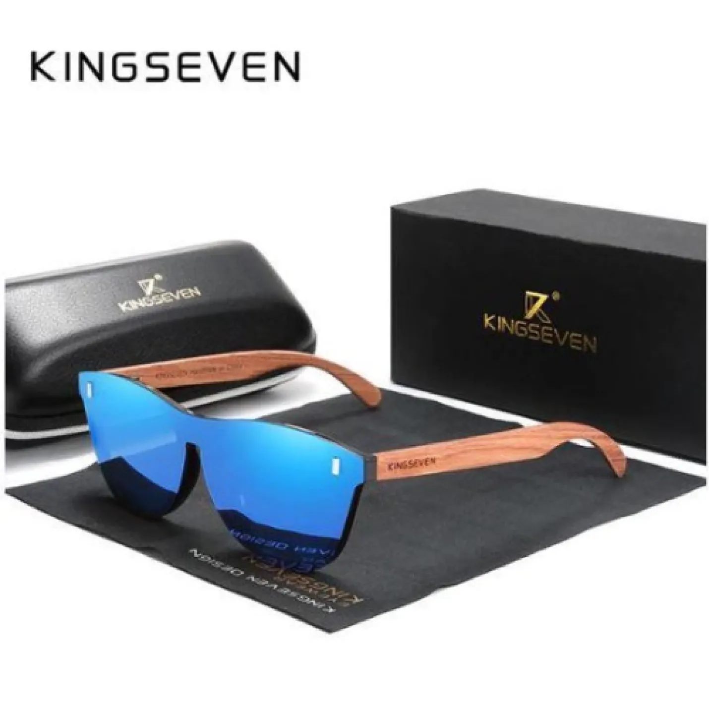 KingSeven Zonnebril Heren Blue Oculos Bamboo UV400 en