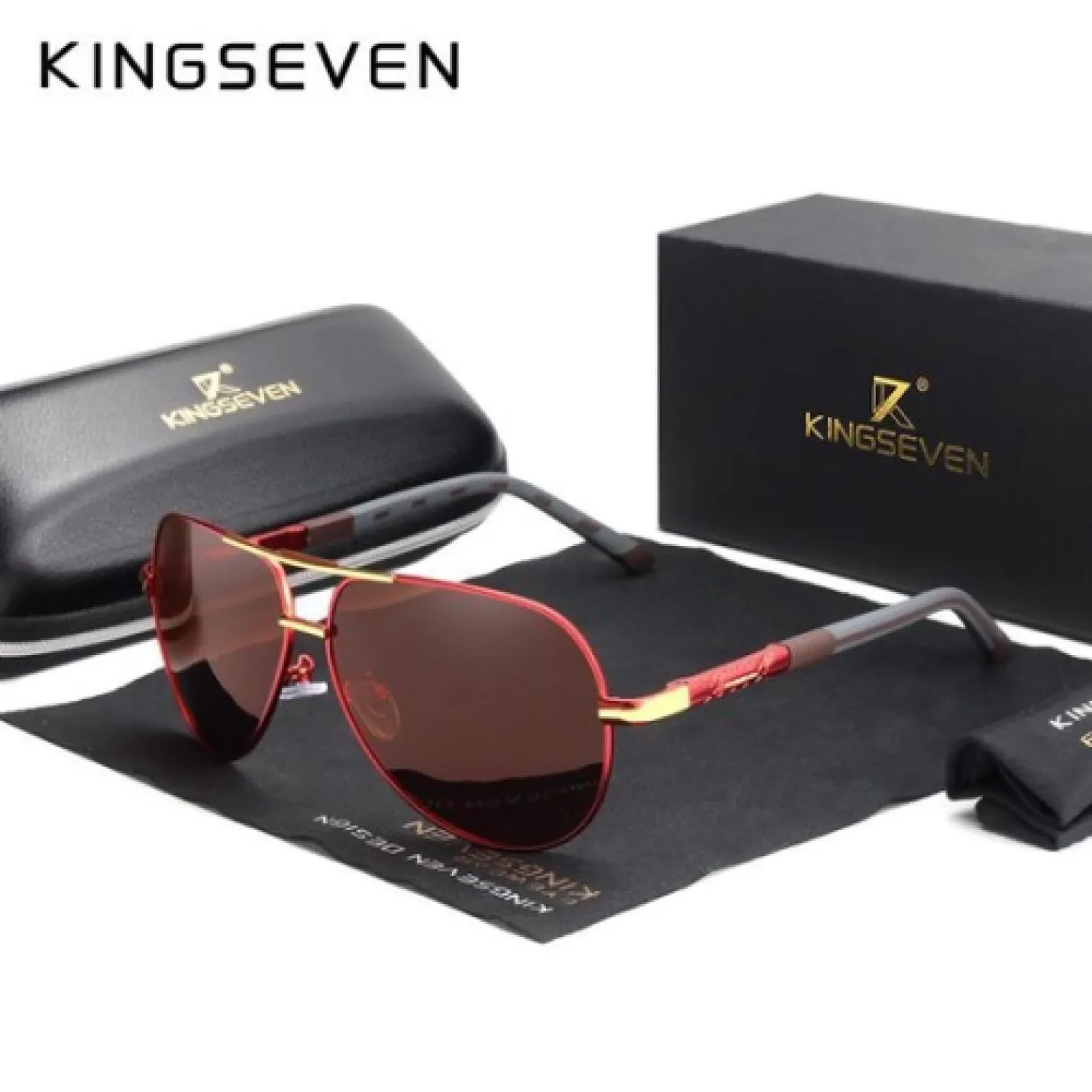 KingSeven Aviator - Trendy Piloten zonnebril met UV400 en polarisatie filter - Rood