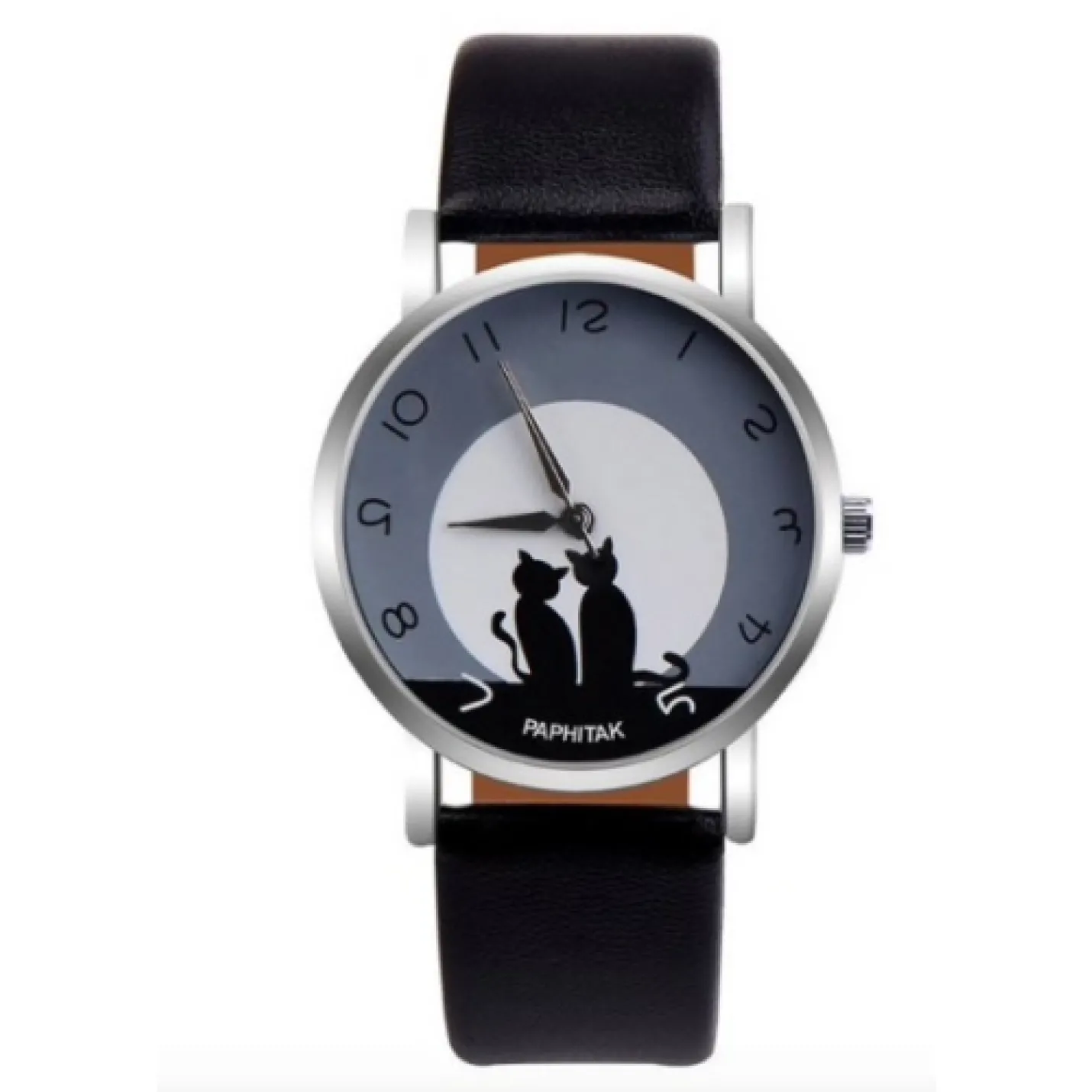 Hidzo Horloge Paphitak Katten - Ø 37 mm - Zwart - Kunstleer