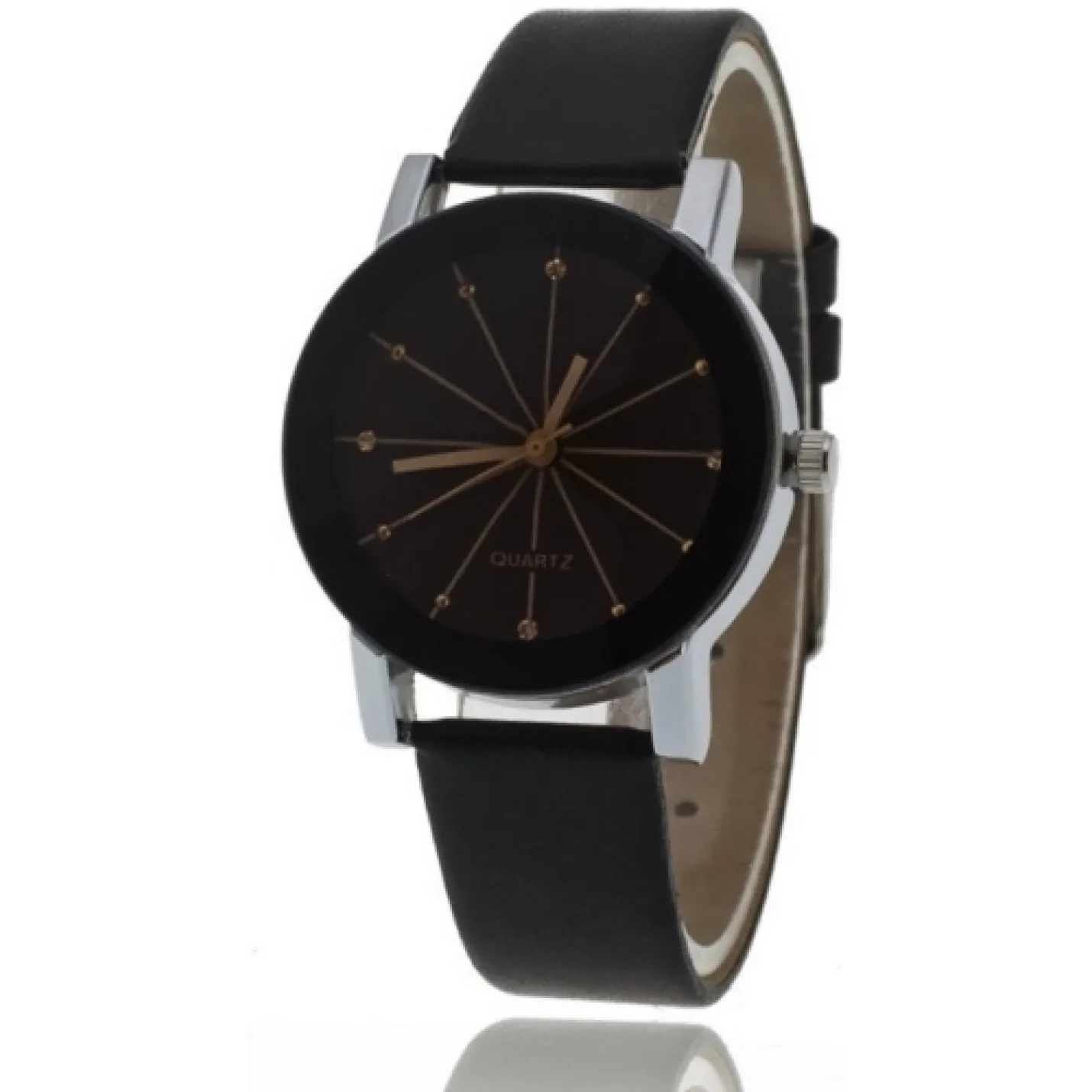 Black Quartz Horloge - PU lederen band - Rosegoud & Zwart - &oslash; 40 mm