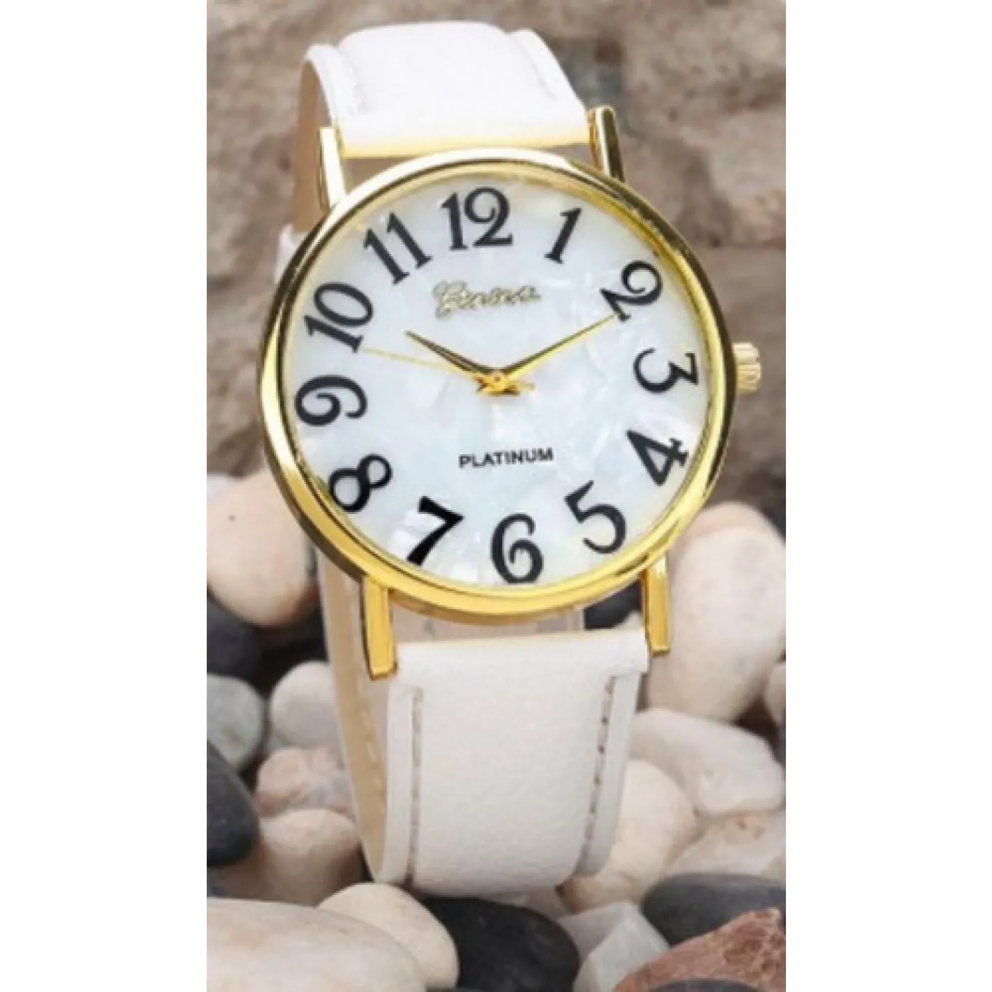 Hidzo Horloge Geneve Ø 37 mm - Wit - Kunstleer