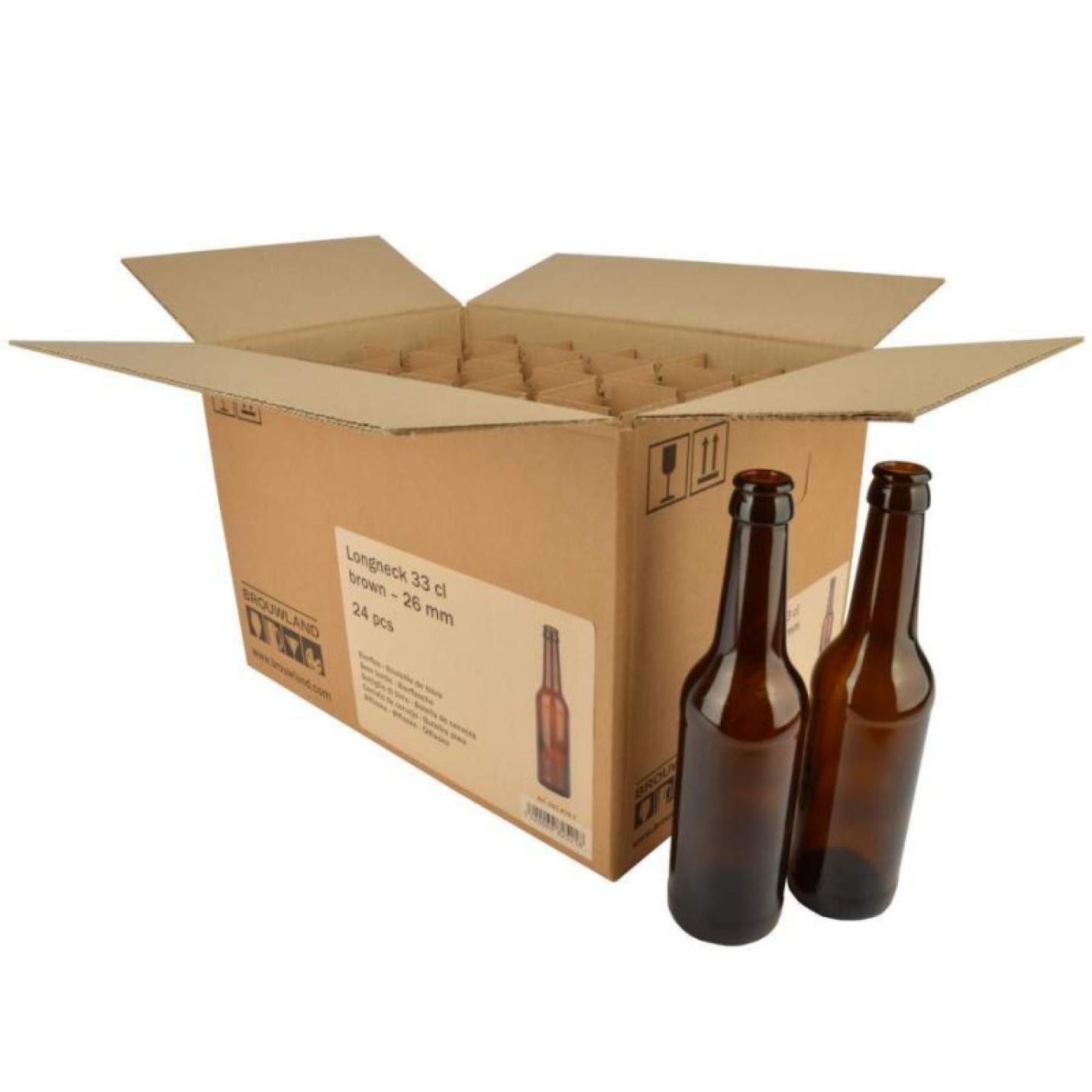 Bierfles Longneck 33 Cl, Bruin, 26 Mm, Doos 24 St.