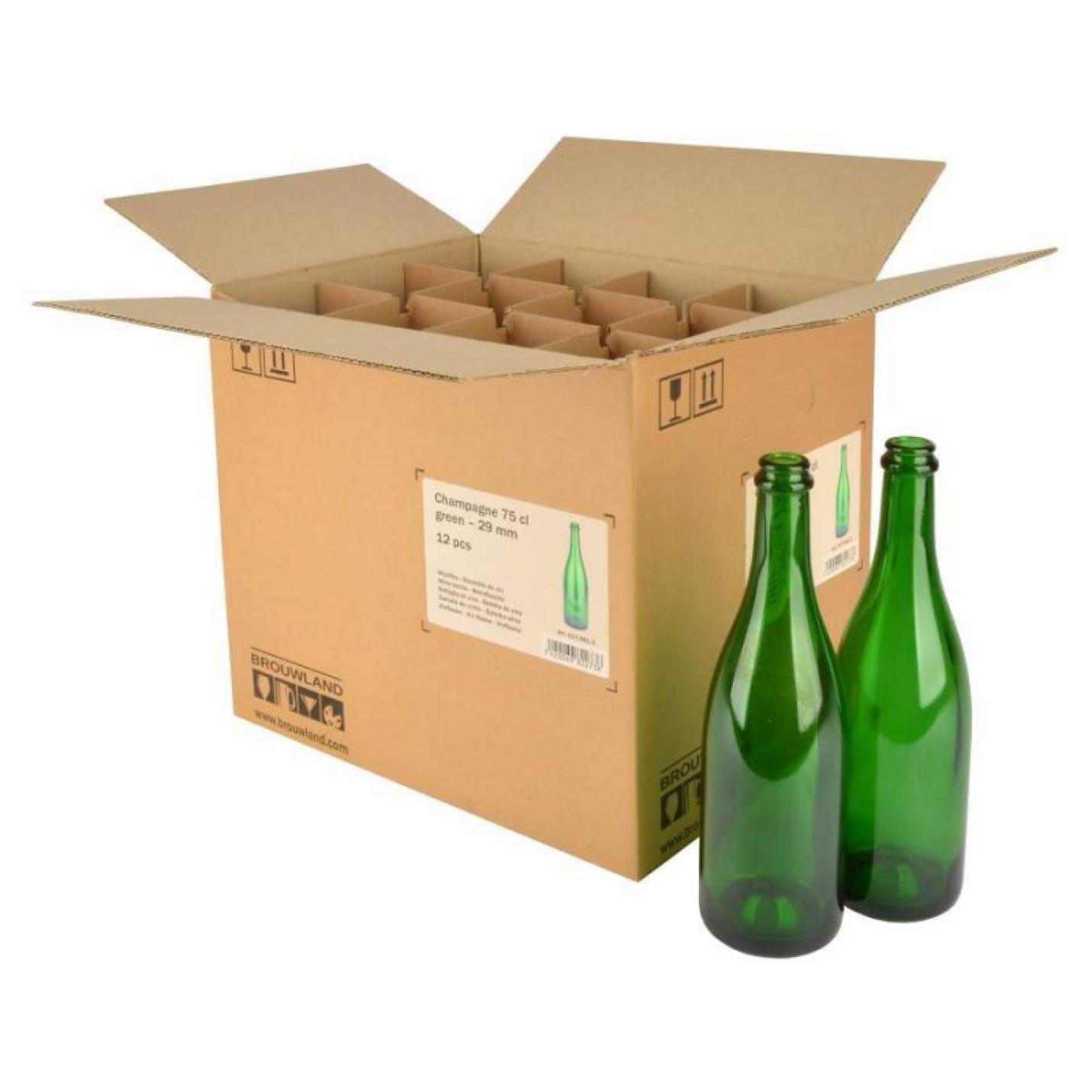 Champagnefles 75Cl, 775Gr, Groen, 29 Mm, Doos 12 St.