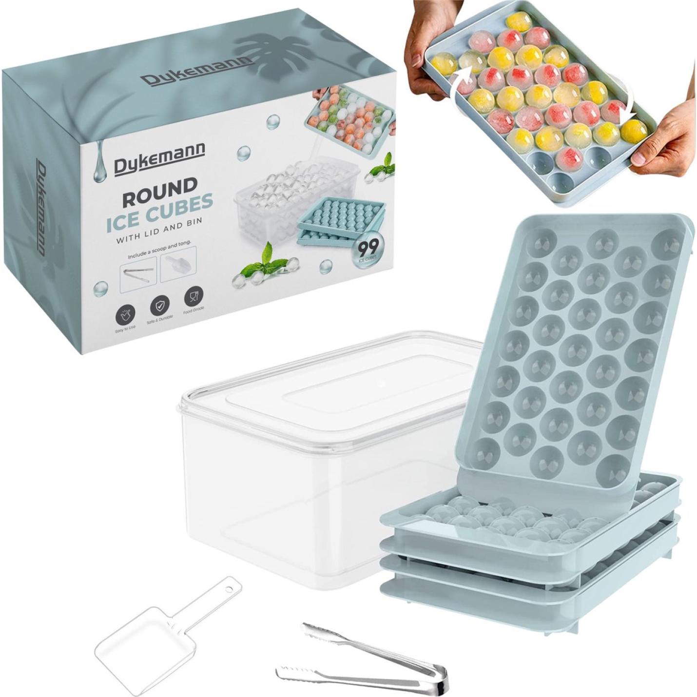 Ruwe olie maat Besluit Dykemann Ijsblokjesvorm Rond - Ijsblokjesmaker - Ijsblokjesvorm met Deksel  - 99 IJSBLOKJES - Incl. Bak, Schep, & Tang Essntials | Webshoplocatie.nl