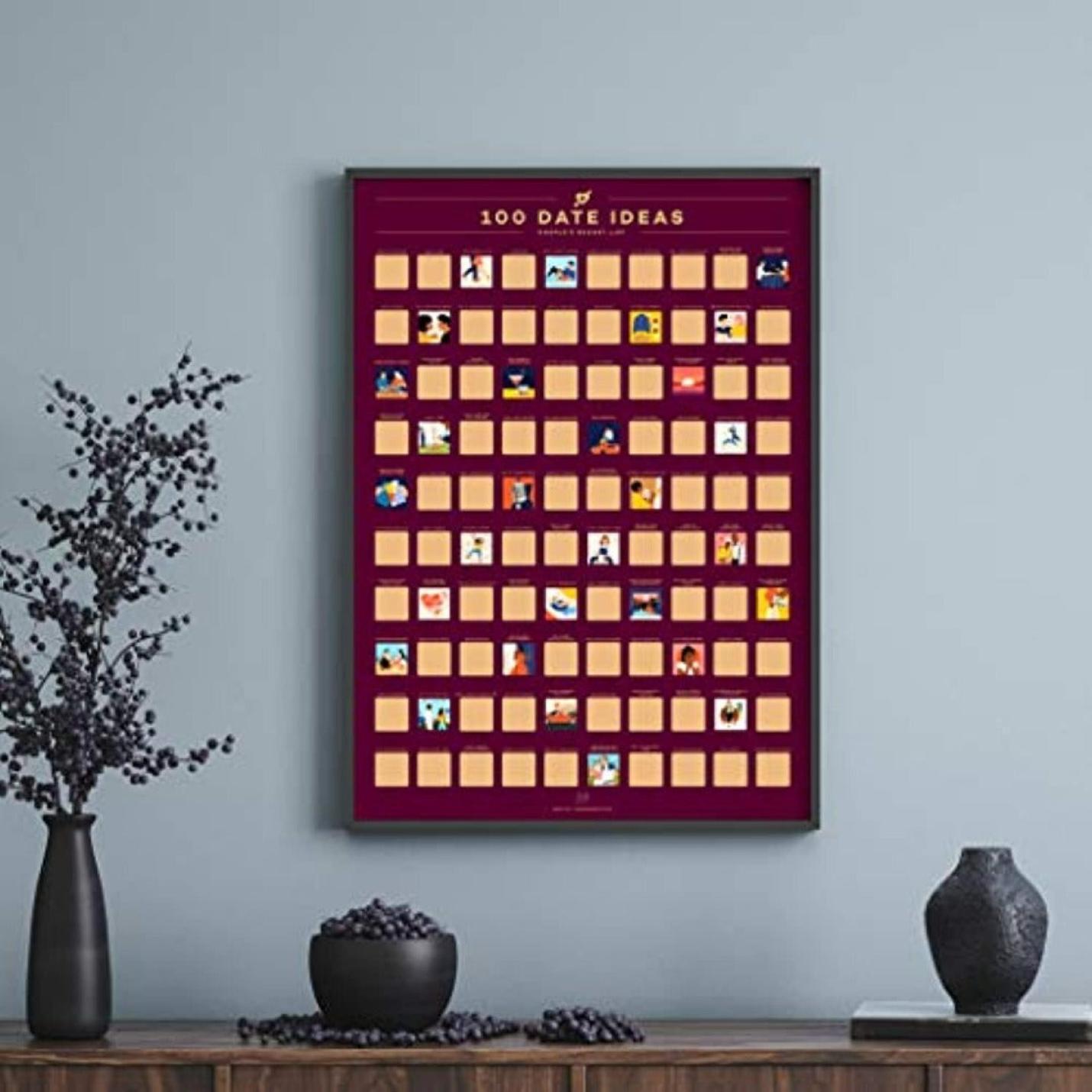 100 Dates Scratch-Off Poster for couples with bucket list ideas and Valentine's Day gift inspiration