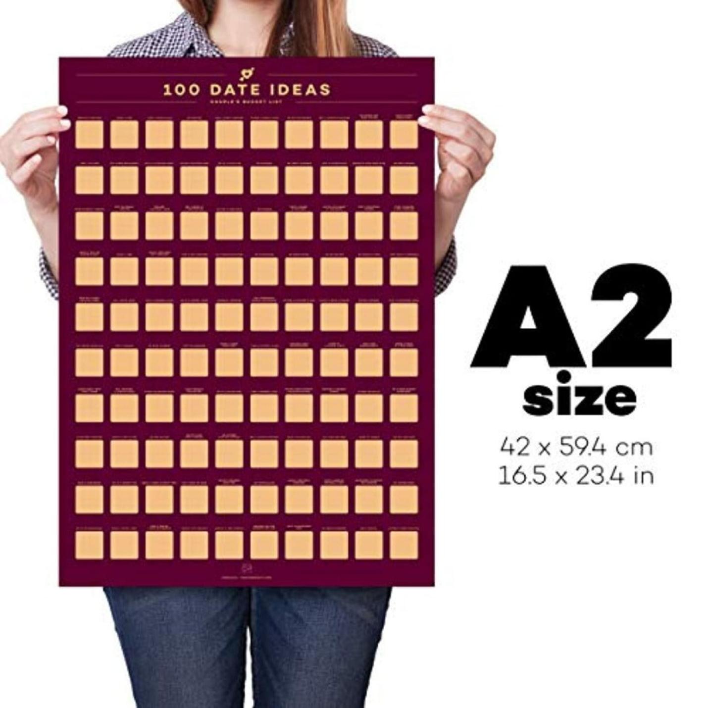 100 Dates Scratch-Off Poster for couples with bucket list ideas and Valentine's Day gift inspiration