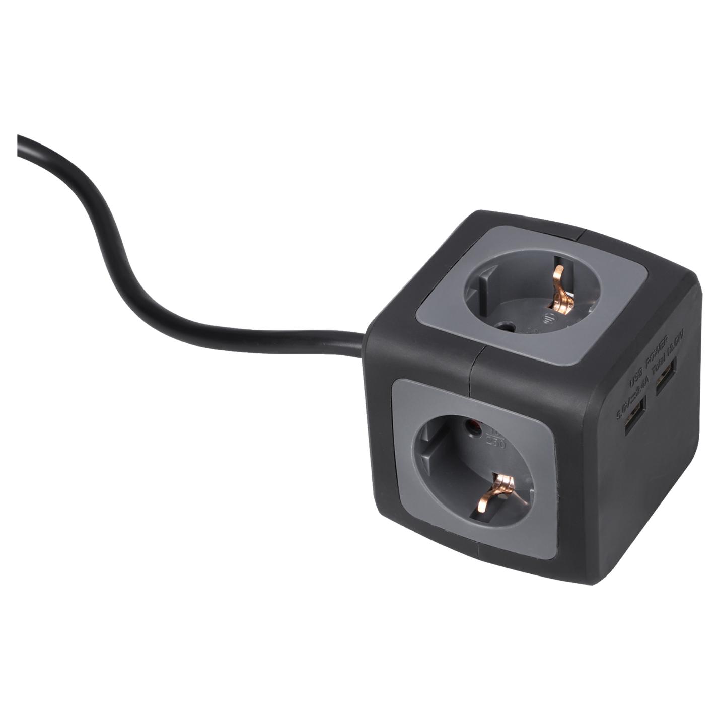 powercube 4voudig + usb zwart