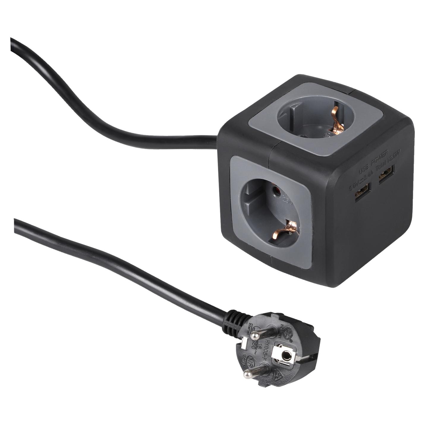 powercube 4voudig + usb zwart