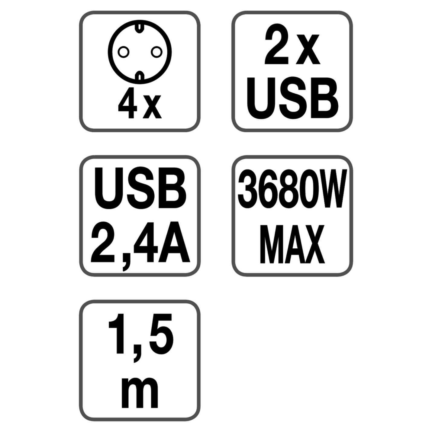 powercube 4voudig + usb zwart