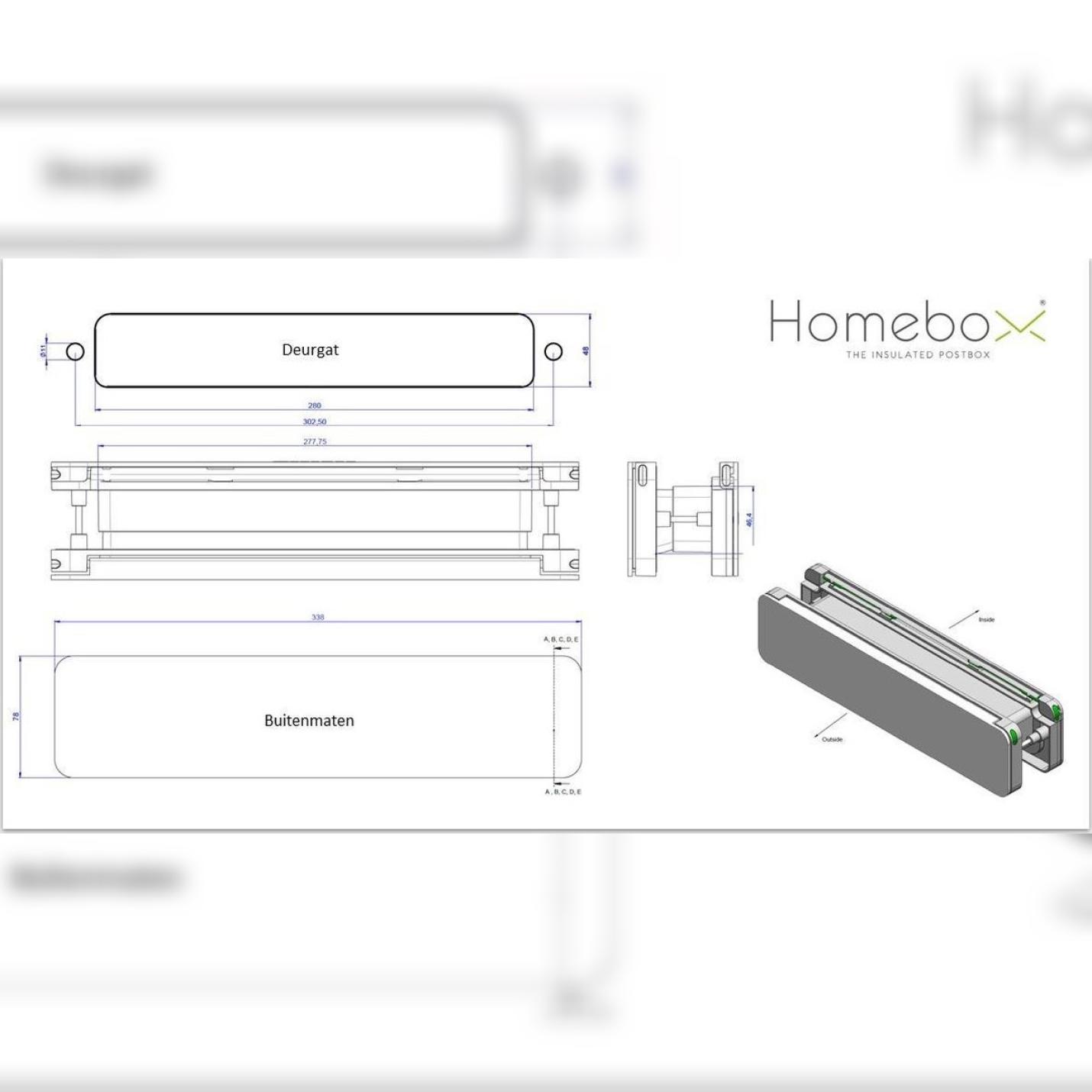 Homebox de isolerende, tochtvrije en geluiddempende brievenbus met binnenklep in grijs RAL 7047; Afbeelding: 10