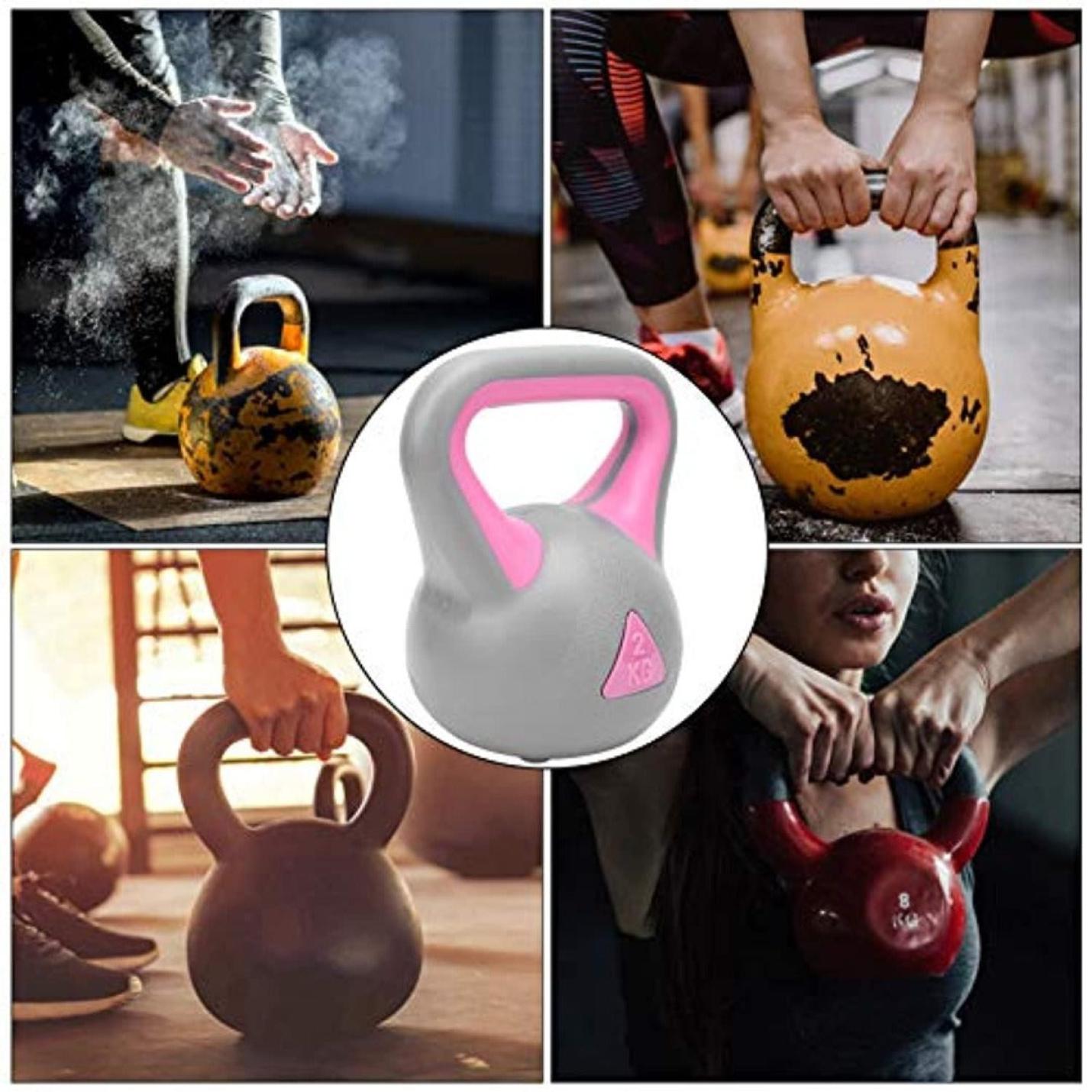 Kettlebell 2 kg, Fitness Kettlebell, Dual Color, arm- en krachttraining, brede grip, waterkokerhalter