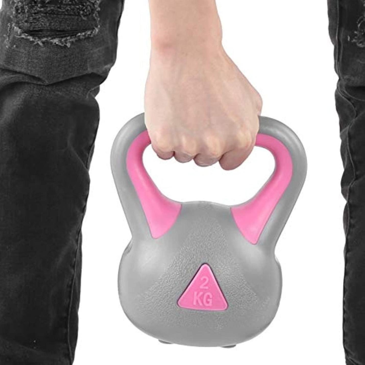 Dual Color Kettlebell 2 kg, Fitness Kettlebell, arm- en krachttraining, brede grip, waterkokerhalter