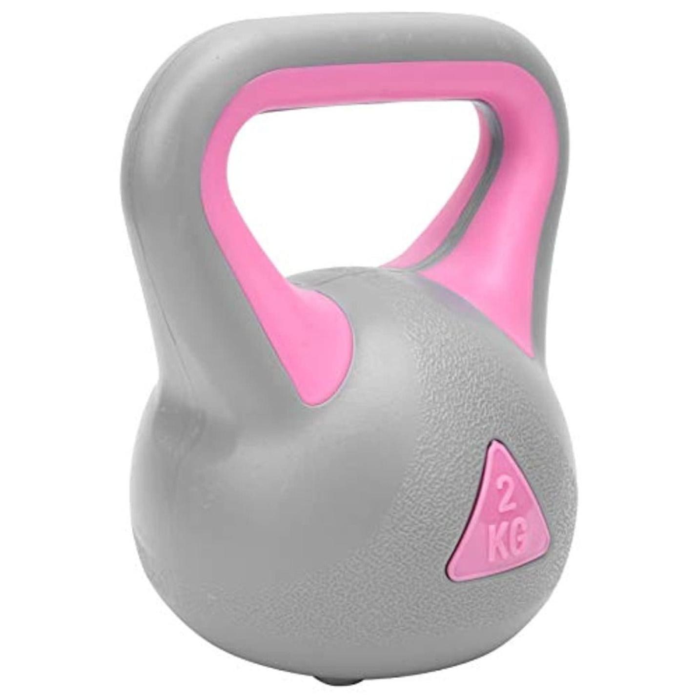 Fitness Kettlebell 2 kg, arm- en krachttraining, Dual Color Kettlebell, brede grip, waterkokerhalter