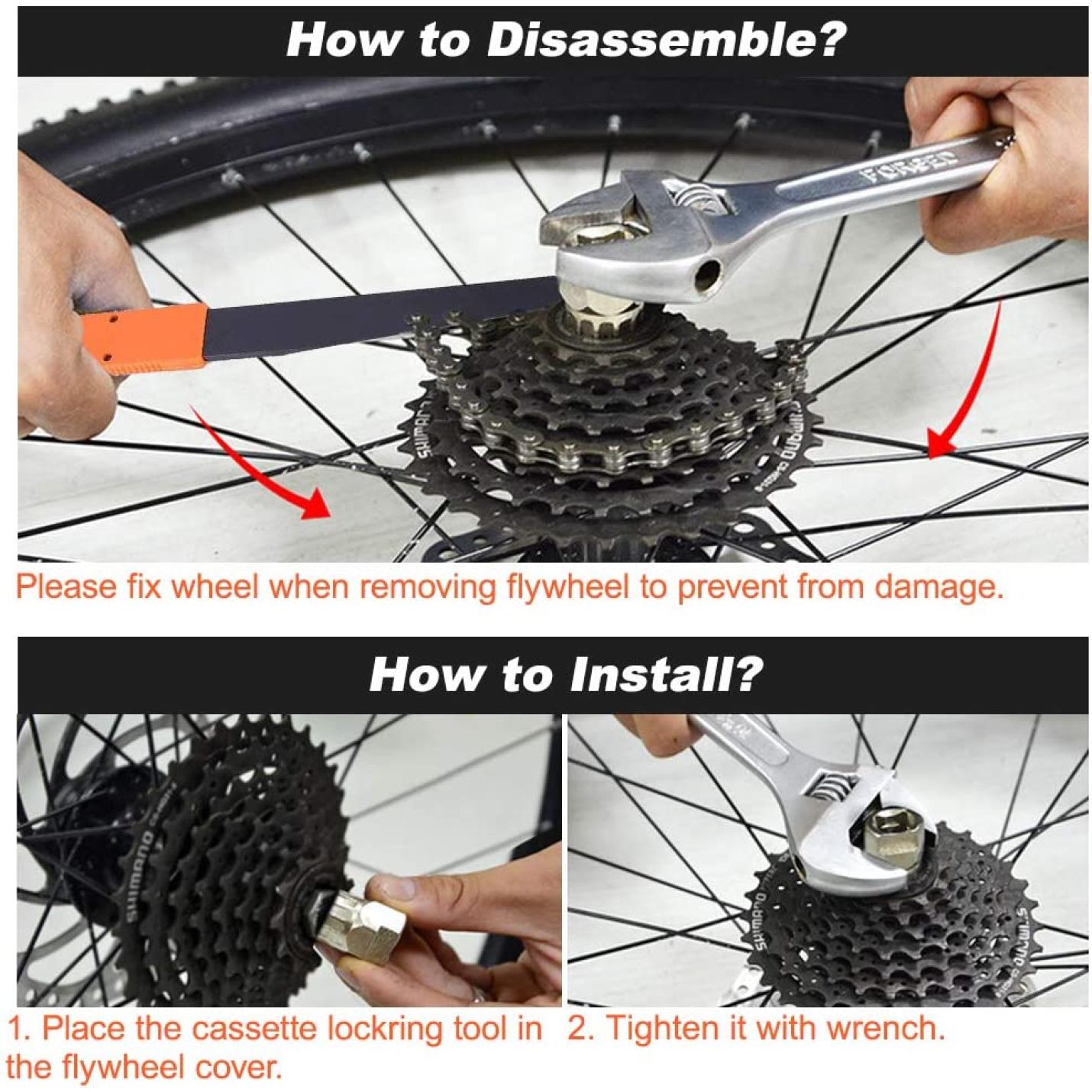 Fiets kettingzweep, tandwieltrekker cassettetrekker tandwielverwijderaar, fietcassetteverwijderaar, lock ring-gereedschap, gereedschapsset voor 6-, 7-, 8-, 9-, 10-, 11-versnellingscassettes - happygetfit.com