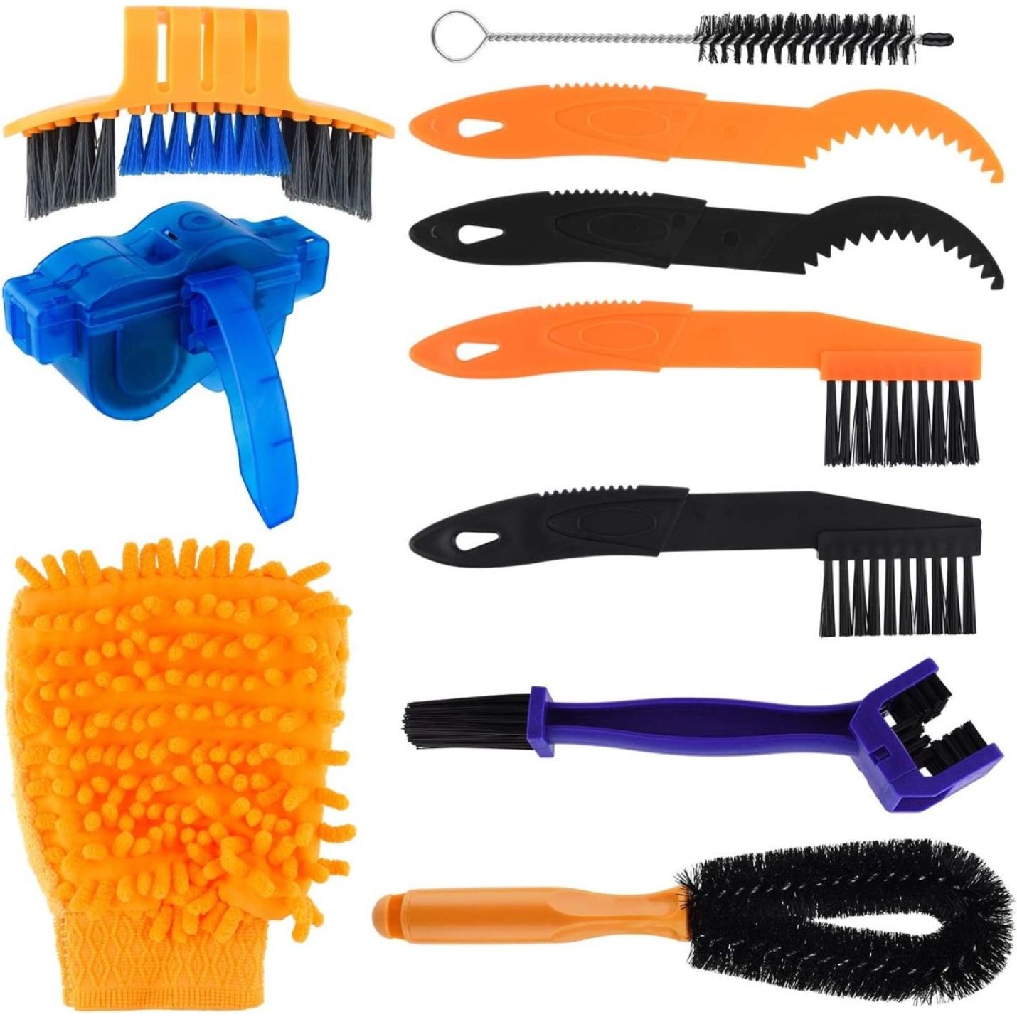 Fietsreinigingsset, Peaken 10-delige precisie fietsreinigingsborstel inclusief fietskettingborstel kettingreiniger, Fiets Clean Brush Kit, geschikt voor stads-, hybride-, berg-, weg-, vouwfiets - happygetfit.com