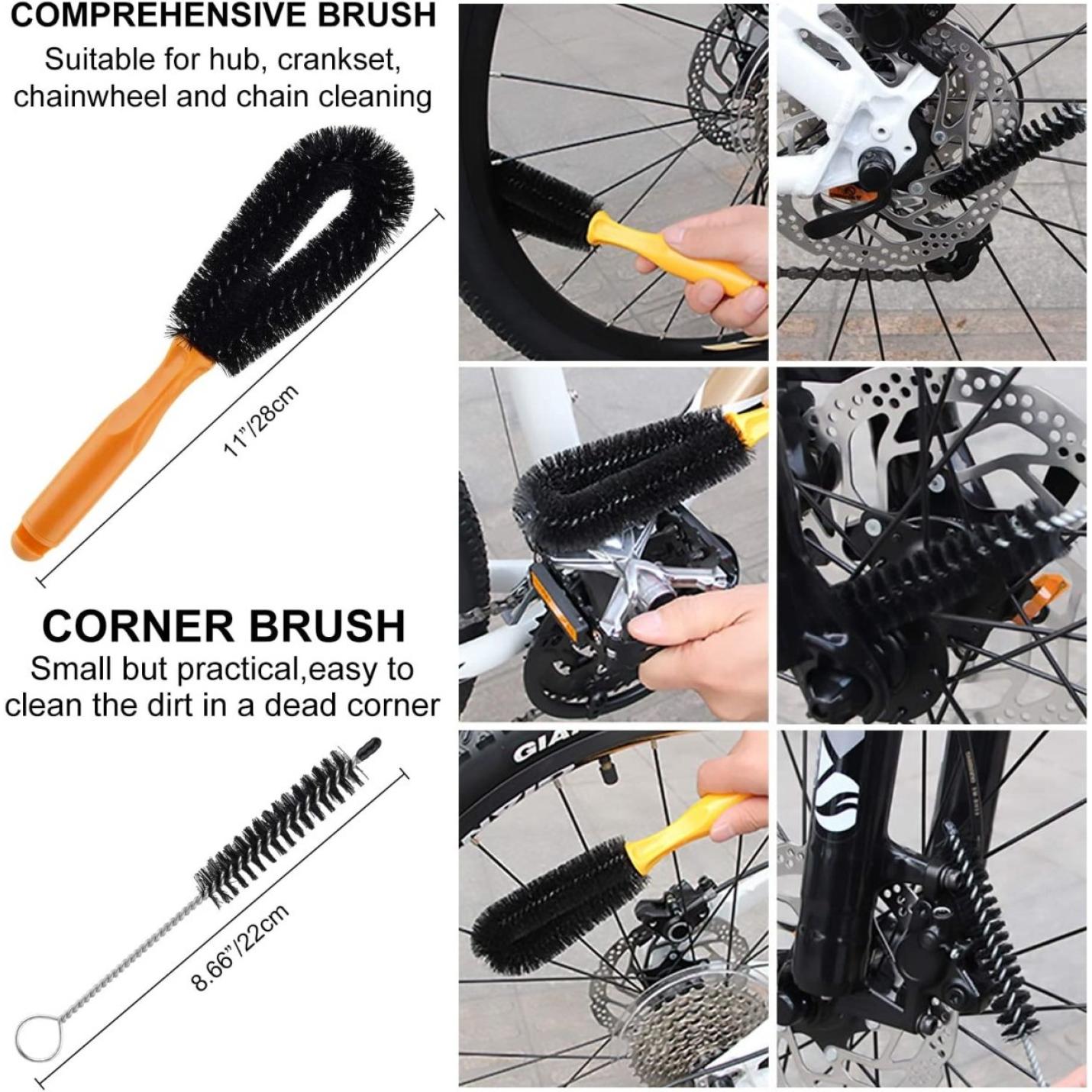 Fietsreinigingsset, Peaken 10-delige precisie fietsreinigingsborstel inclusief fietskettingborstel kettingreiniger, Fiets Clean Brush Kit, geschikt voor stads-, hybride-, berg-, weg-, vouwfiets - happygetfit.com