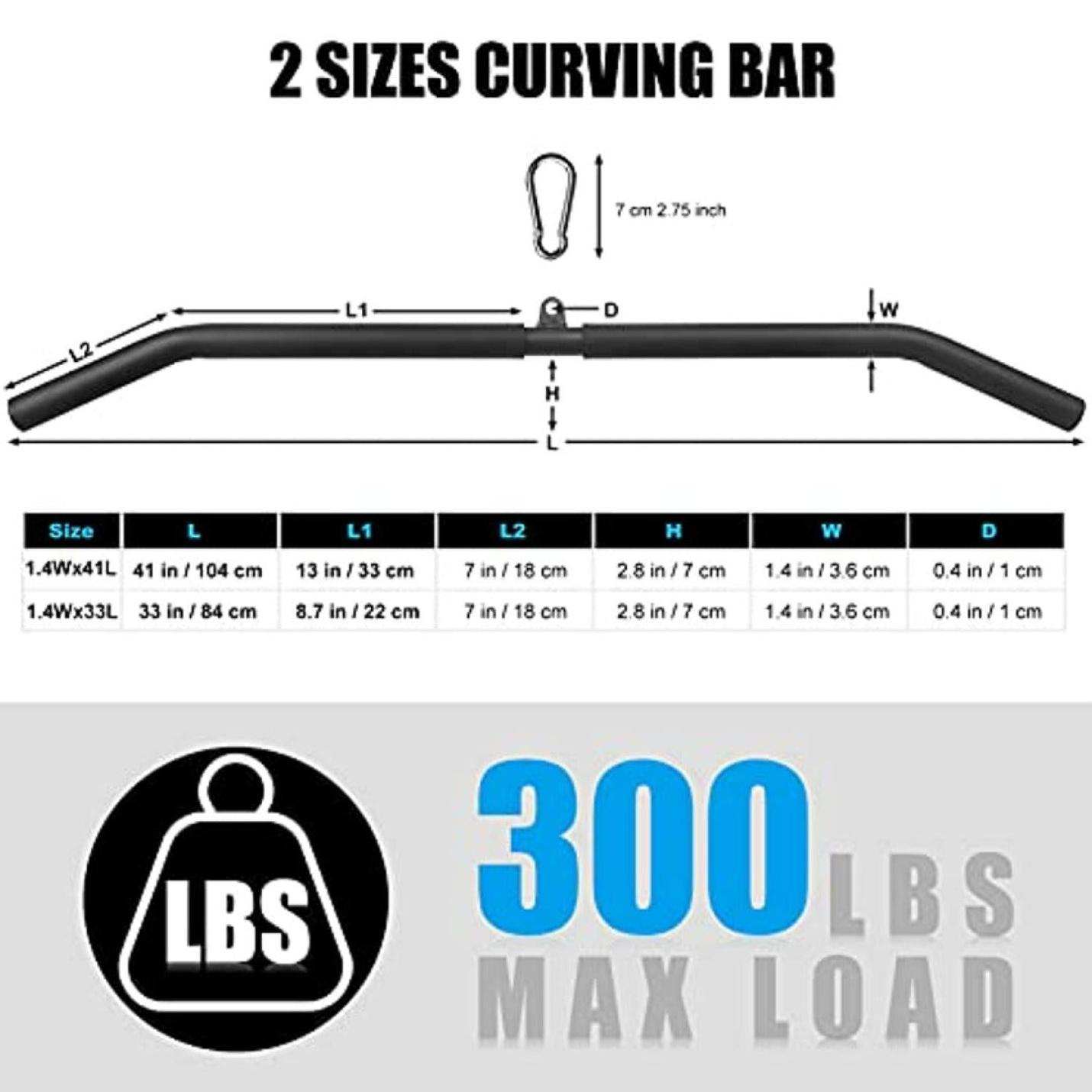 Durable lat pulldown bar for triceps and back muscles, 104cm length, thicker cable machine, curved design, perfect for gym and professional fitness