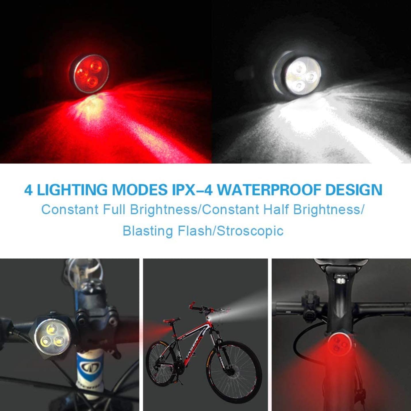 LED Fietsver Lichting Set, USB Oplaadbare,4 Lichtmodi,Waterdichte Wit Fietslicht en Rood Achterlicht, 800mAh Batterij voor en Achterlicht Perfect voor Mountainbike of Racefiets - happygetfit.com