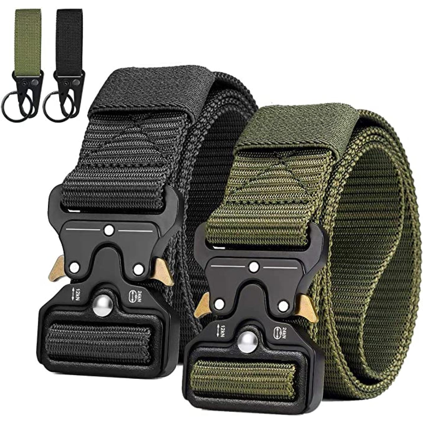 Mannen tactische riem, militaire stijl zware nylon canvas heupgordels met metalen gesp met snelsluiting voor jachttraining leger rennen [3 haak] 125 * 3.8 CM (L * W) - happygetfit.com