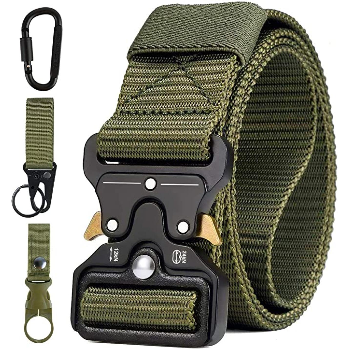 Mannen tactische riem, militaire stijl zware nylon canvas heupgordels met metalen gesp met snelsluiting voor jachttraining leger rennen [3 haak] 125 * 3.8 CM (L * W) - happygetfit.com