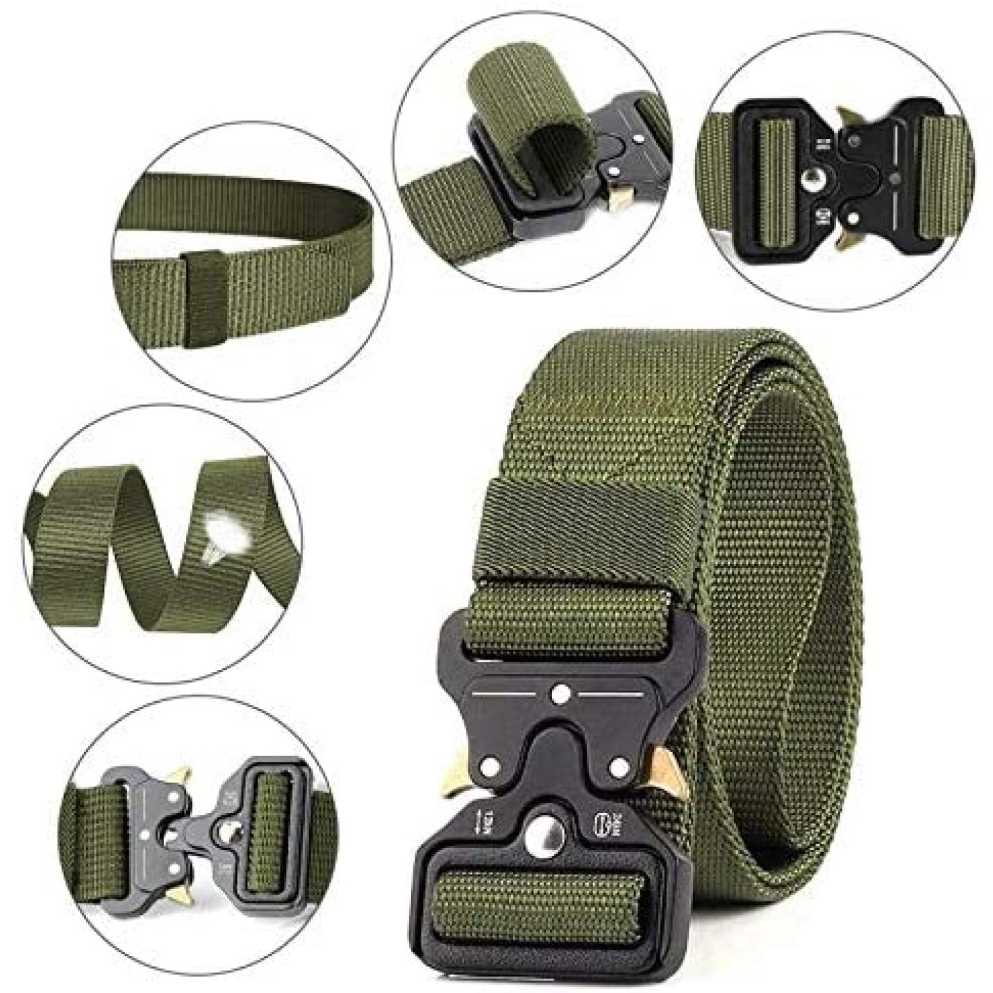 Mannen tactische riem, militaire stijl zware nylon canvas heupgordels met metalen gesp met snelsluiting voor jachttraining leger rennen [3 haak] 125 * 3.8 CM (L * W) - happygetfit.com