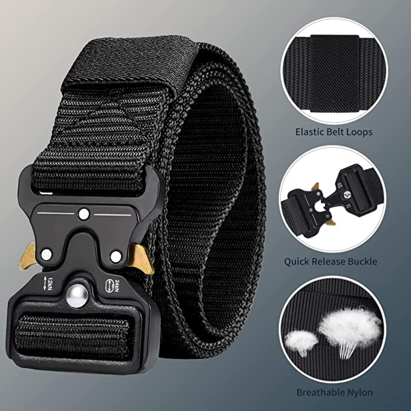 Mannen tactische riem, militaire stijl zware nylon canvas heupgordels met metalen gesp met snelsluiting voor jachttraining leger rennen [3 haak] 125 * 3.8 CM (L * W) - happygetfit.com