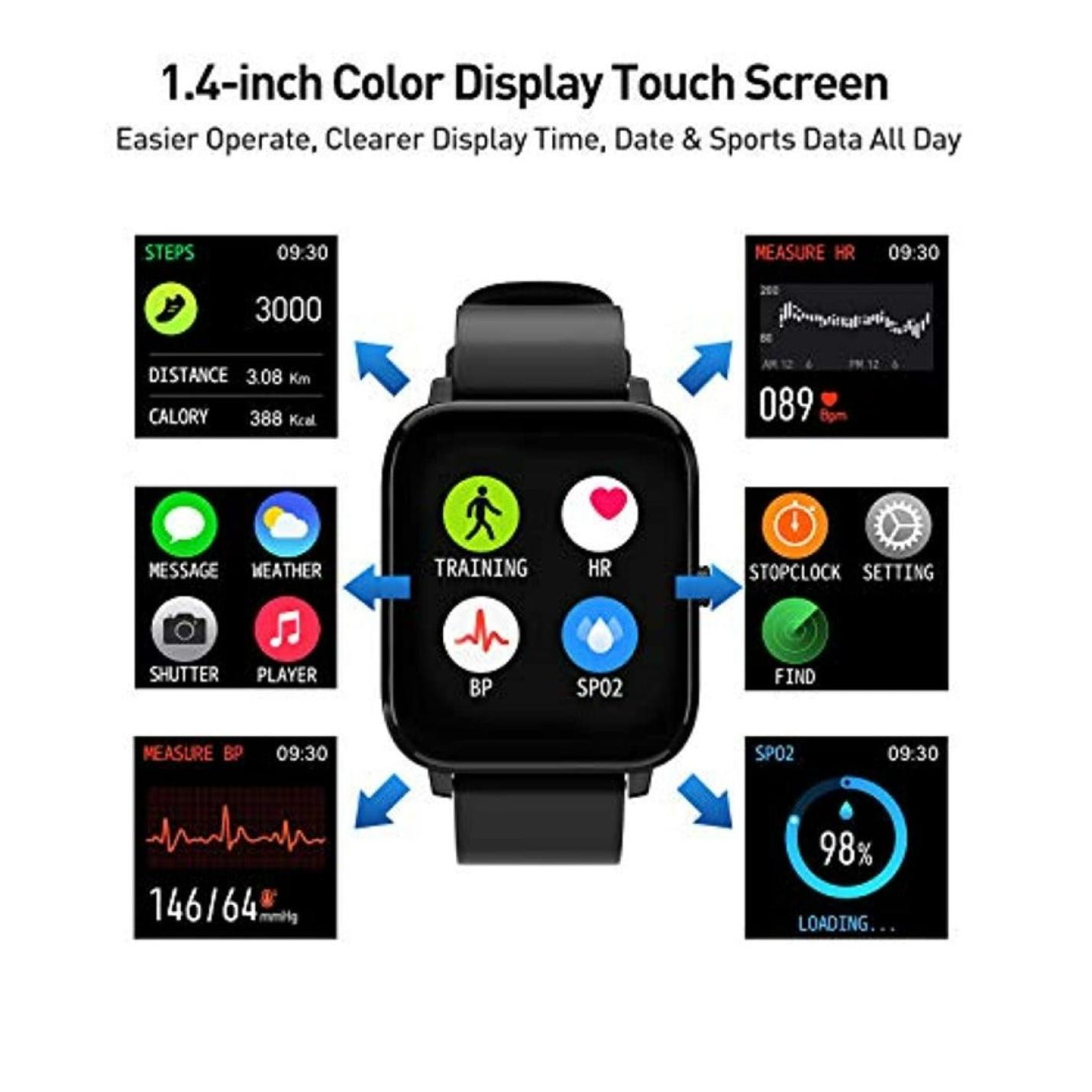 Smartwatch, Fitness Tracker met Hartslagmeter, Stappencalorieteller, Slaapmonitor Smart Watch, 1.4 " Waterdichte Bluetooth Smart Band voor Android iOS - happygetfit.com