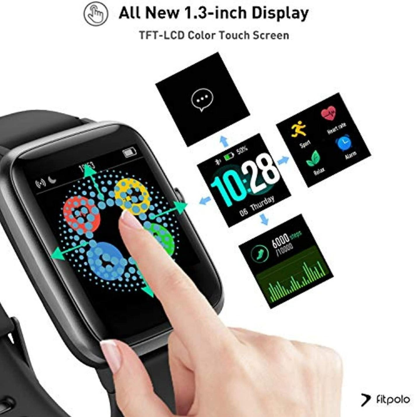 SmartWatch Fitnesstracker, met hartslagfrequentie, smartwatch IP68, volledig touchscreen, waterdicht fitnesshorloge met muziekbesturingsfunctie, slaapmonitor, voor iPhone Android telefoon - happygetfit.com
