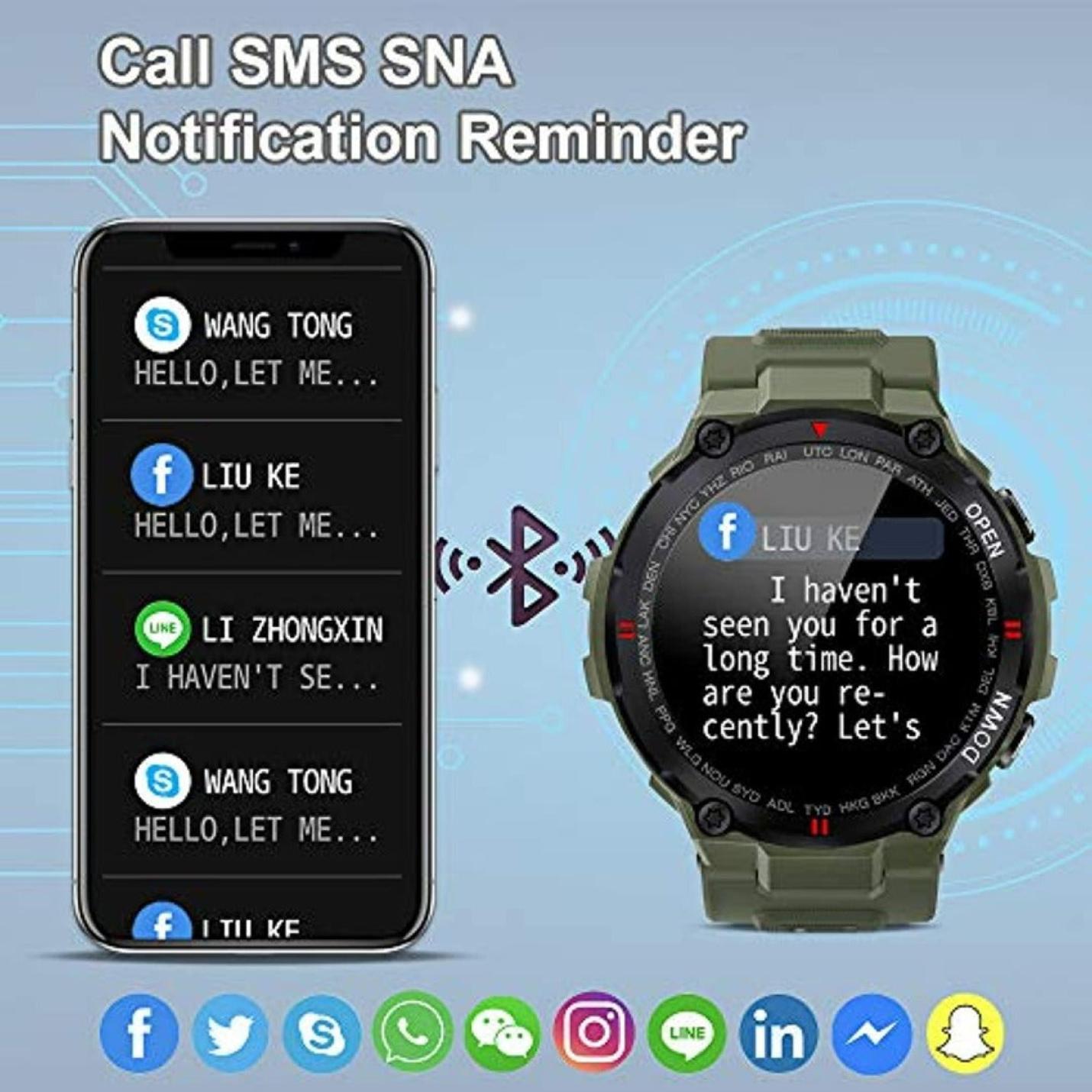 Smartwatch , Waterdichte Militaire Tactische Sporthorloges Outdoor Activity Tracker met Bluetooth Oproep, Stappenteller en GPS Fitness Trackerh Orloge voor Muziek - happygetfit.com