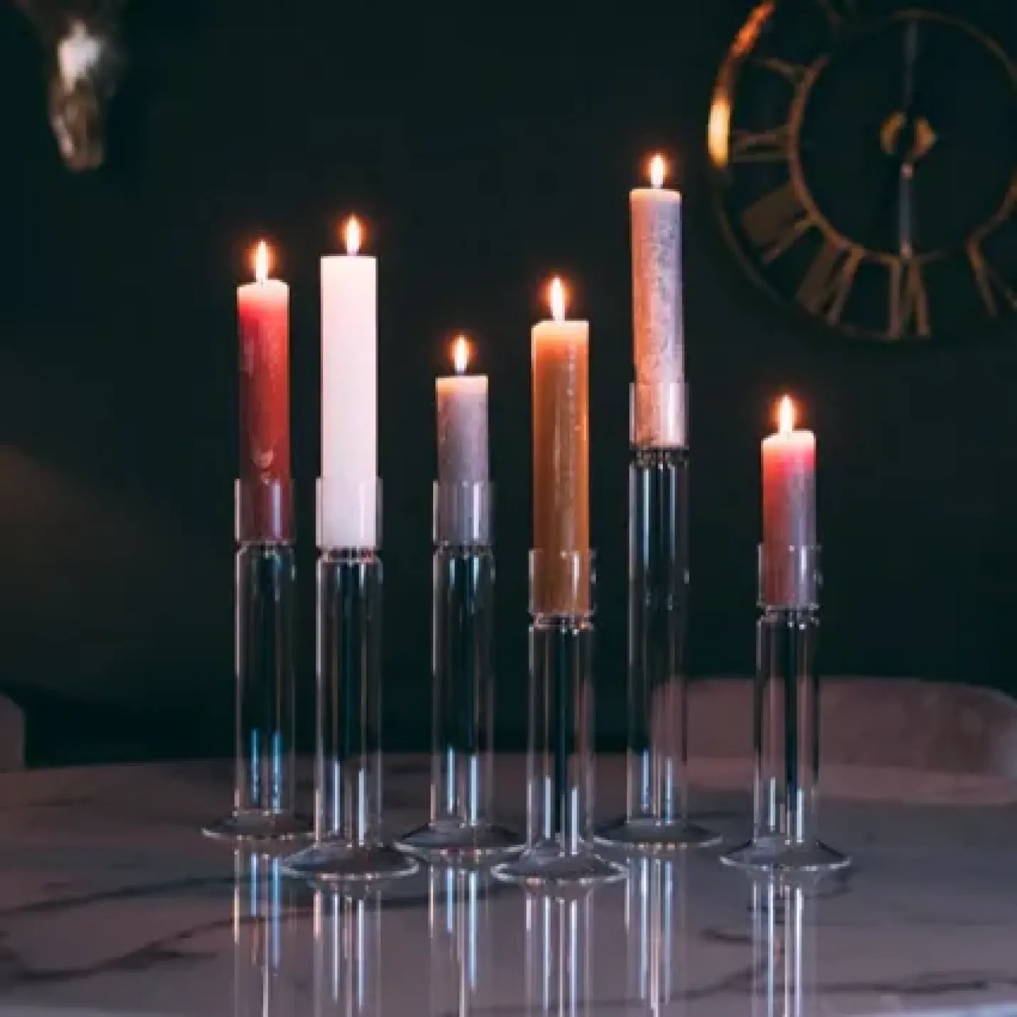 Set kandelaar van glas