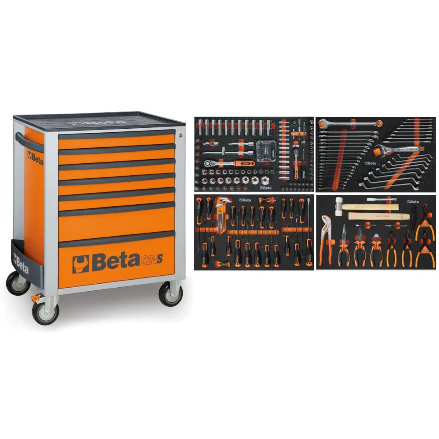 Gereedschapswagen 7 Laden Beta Oranje incl. 240-delig assortiment AE-trading