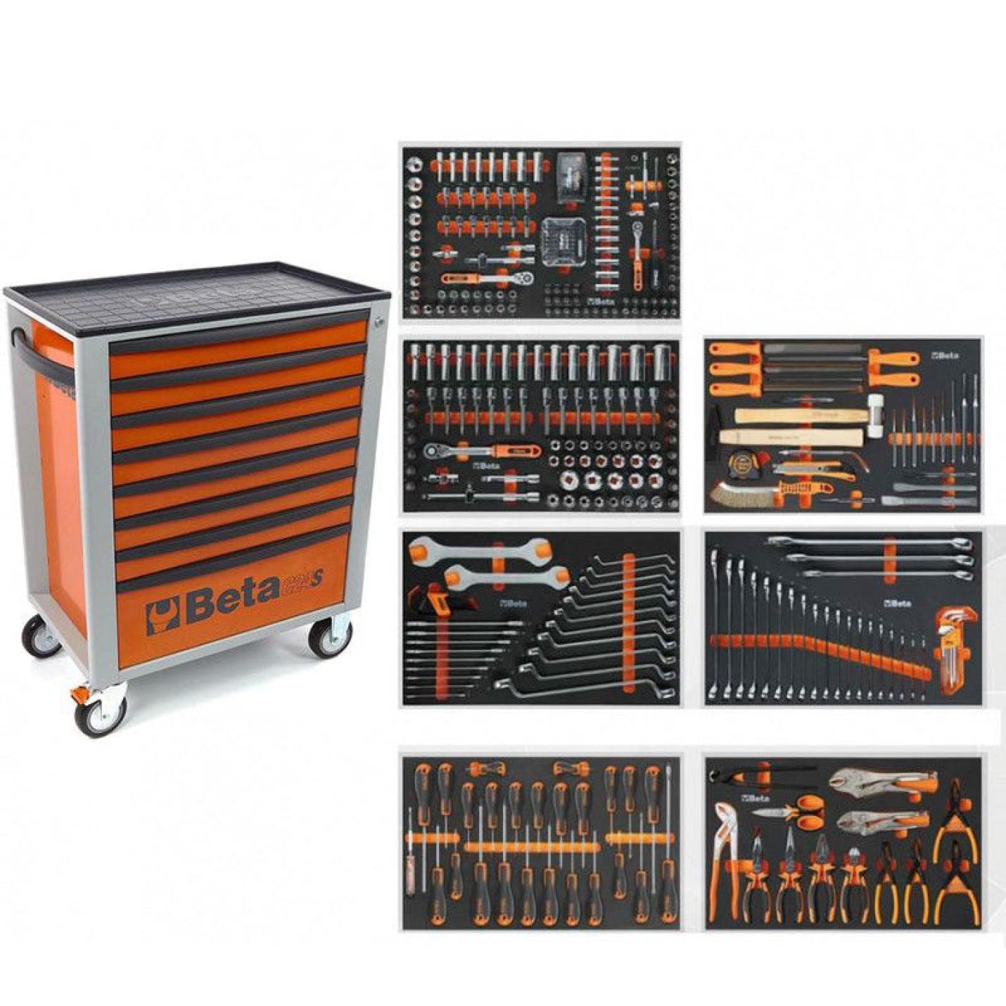 Gereedschapswagen 8 Laden Beta Oranje incl. 398-delig assortiment AE-trading