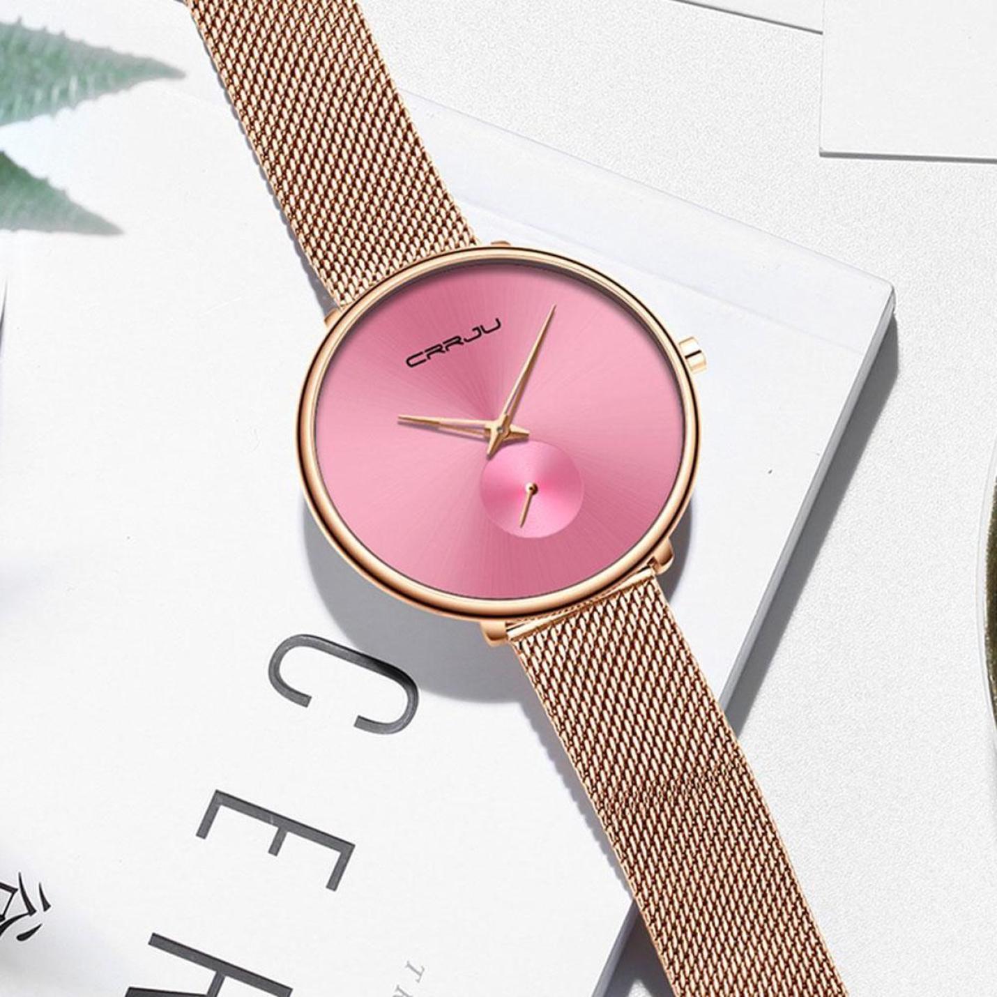 CRRJU Horloge Dames Cadeau voor Vrouw 40 mm Ros Roze