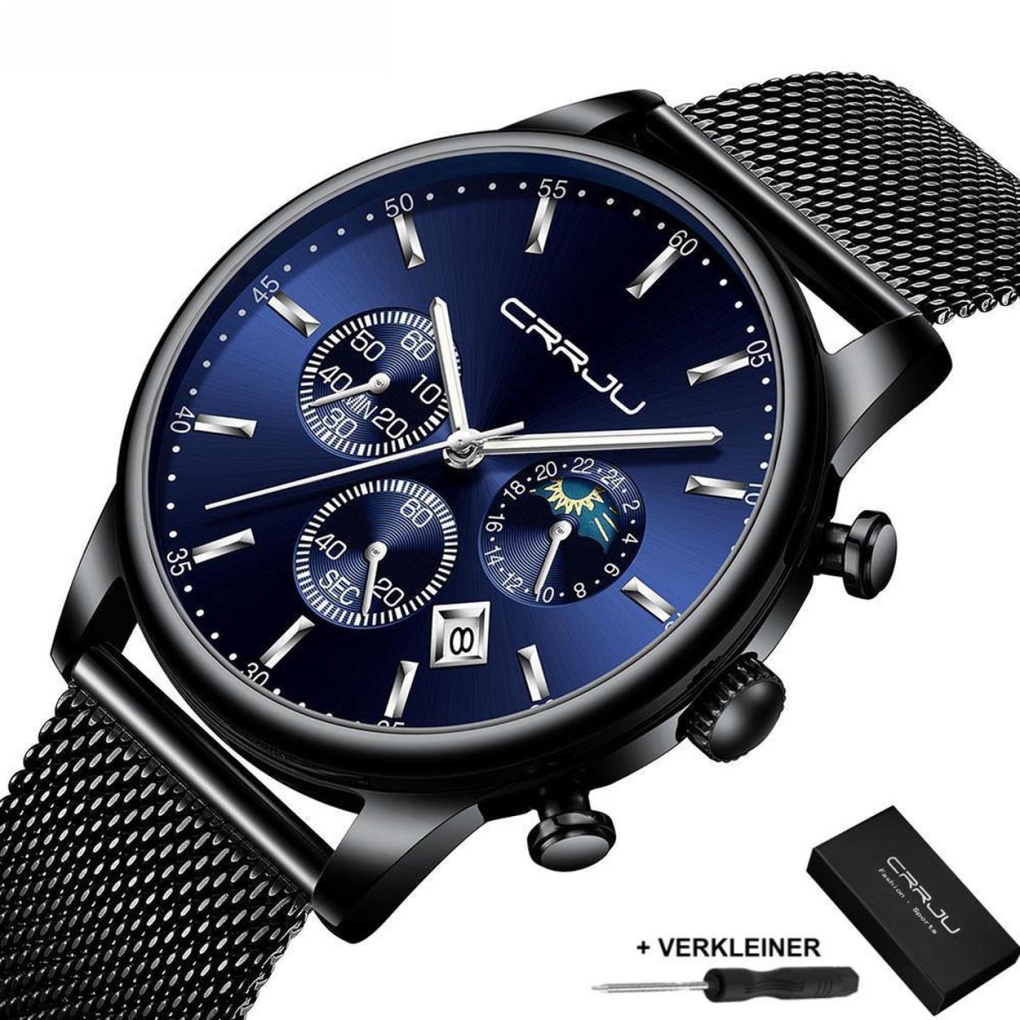 crrju-horloge-herenhorloge-zwart-blauw-zilver-staal-schuinaanzicht