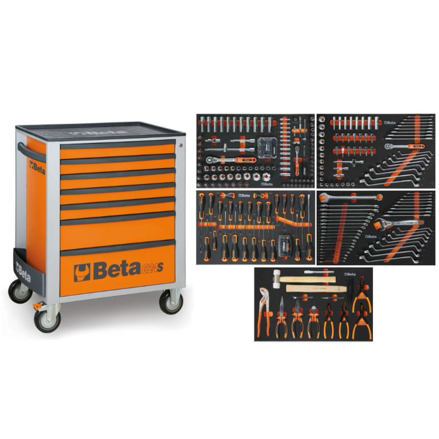 Gereedschapswagen 7 Laden Beta Oranje incl. 309-delig assortiment AE-trading