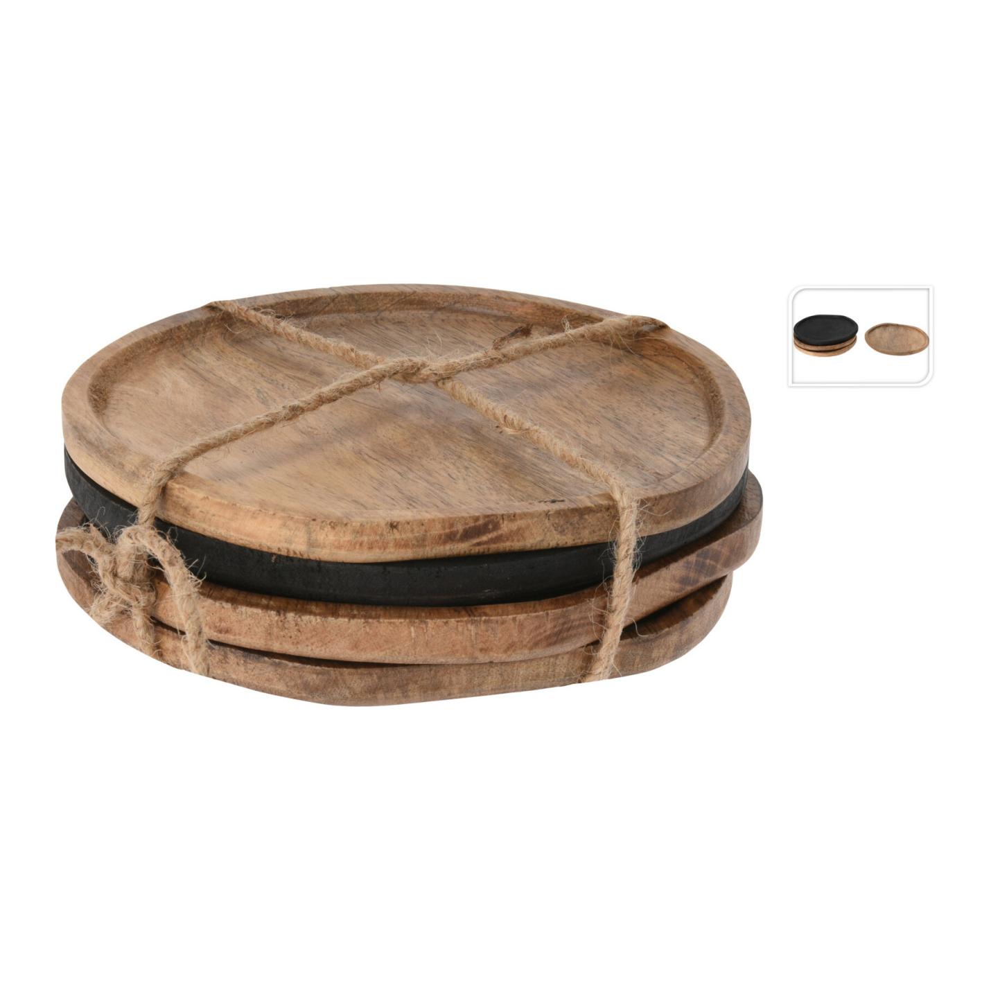 Massief houten schaaltjes / onderzetters 17x16cm (per 4 stuks) mangohout