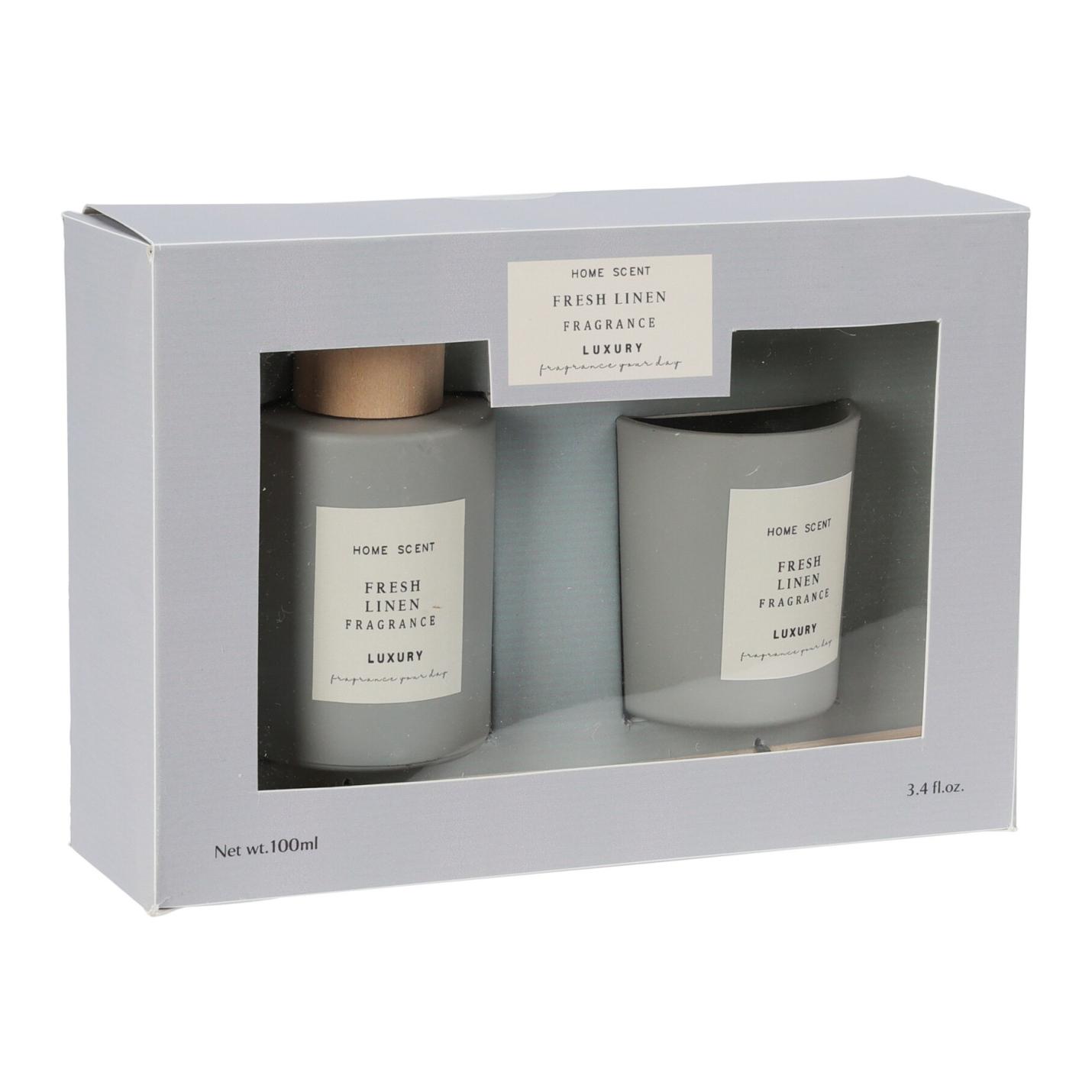 Cadeauset FRESH LINEN geurstokjes en geurkaars