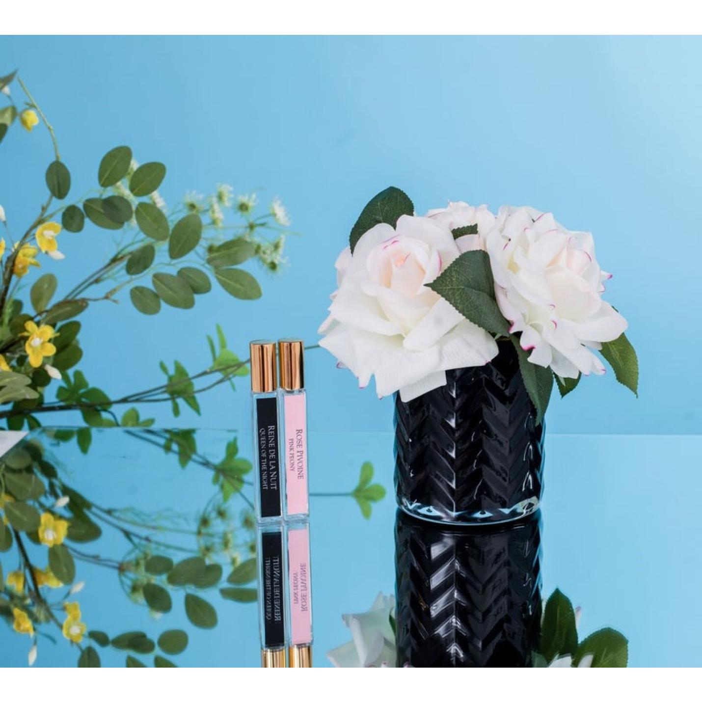 HCF01 - Geurbloemen Rozen in glazen vaas- Cote Noire