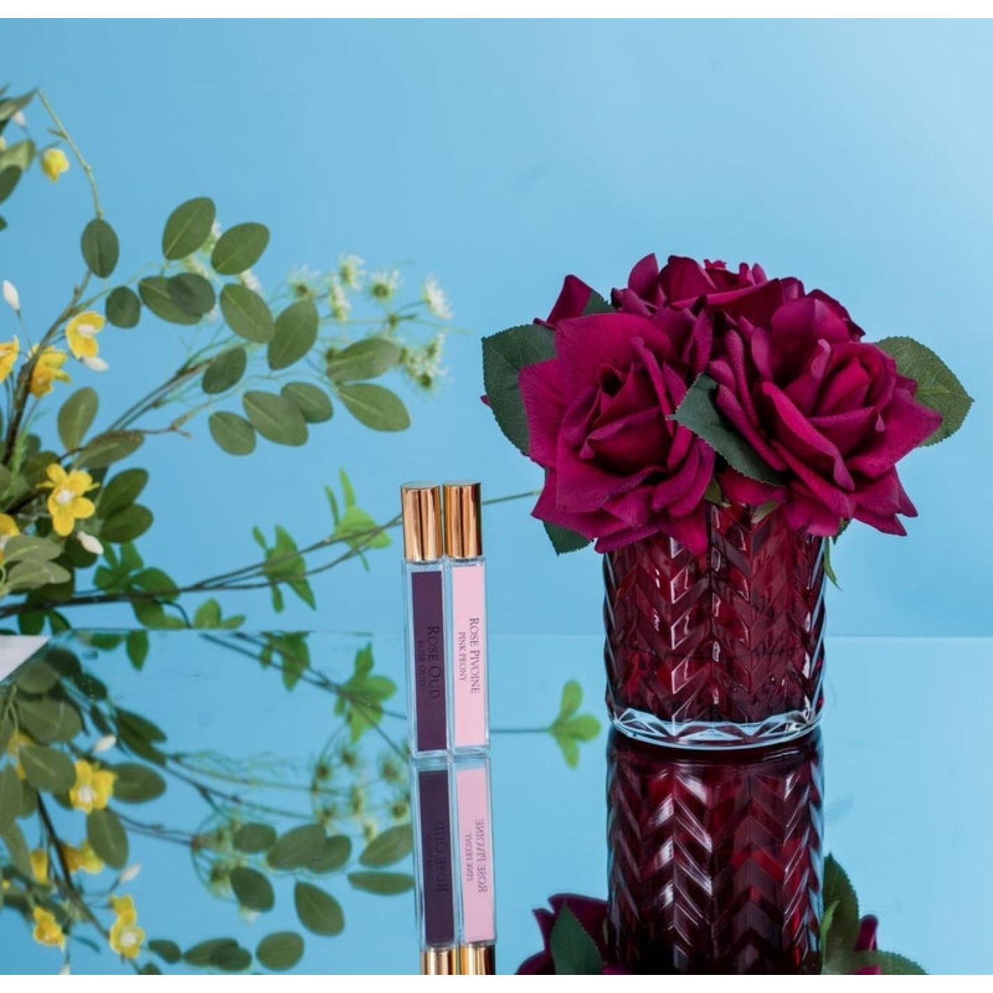 HCF06 - Geurbloemen Rozen in glazen vaas- Cote Noire
