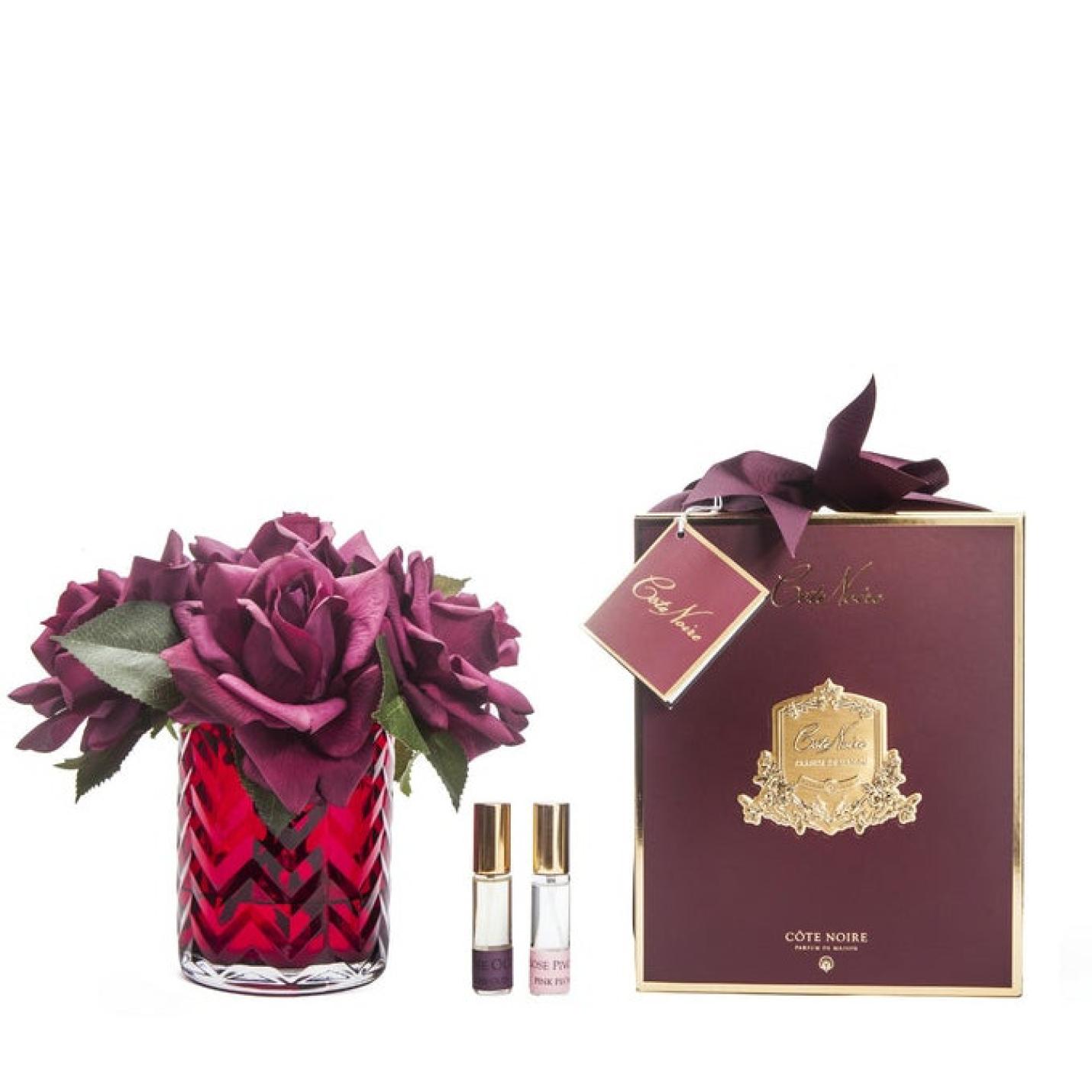 HCF06 - Geurbloemen Rozen in glazen vaas- Cote Noire